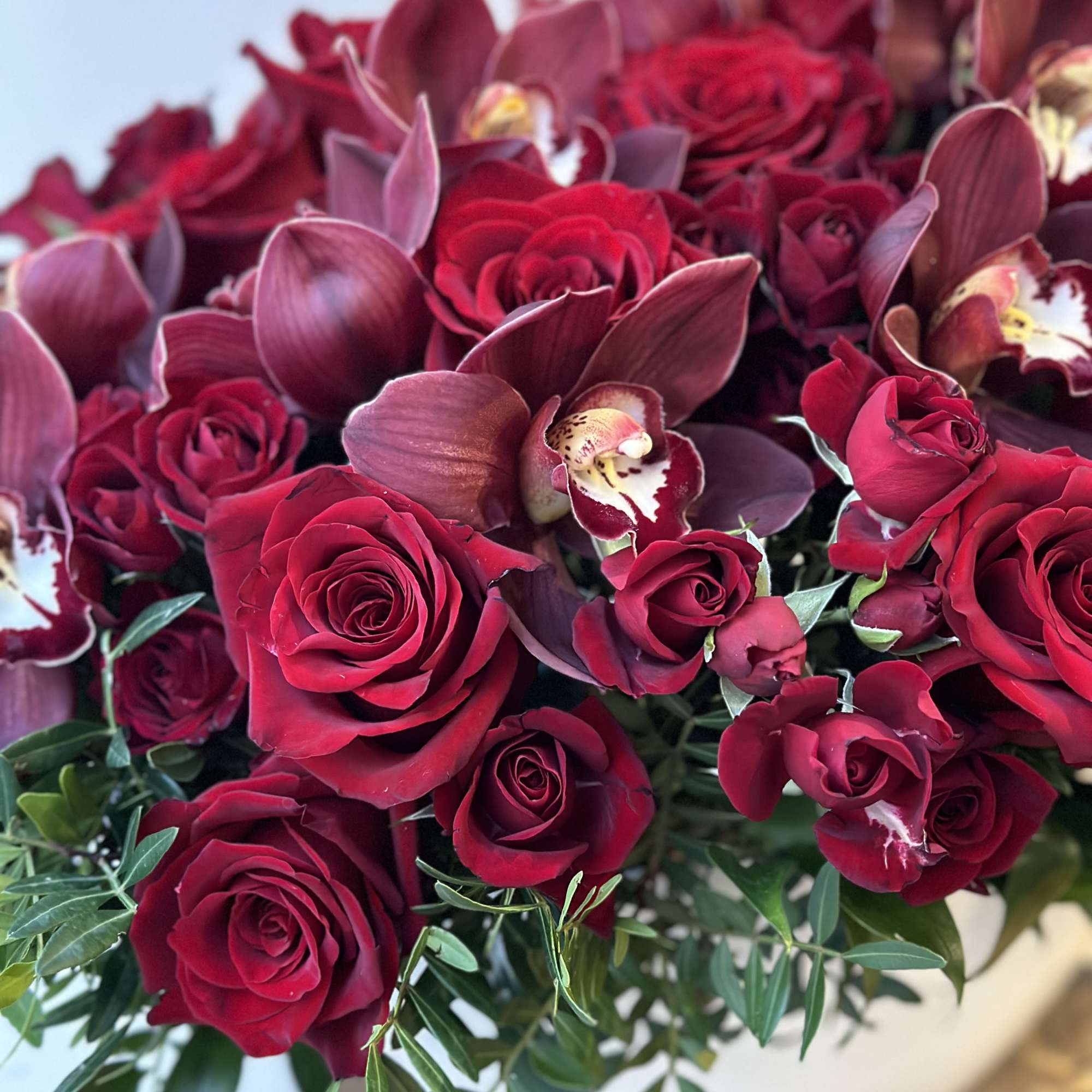 3 dozen roses with orchids. A gorgeous modern design. Send the best