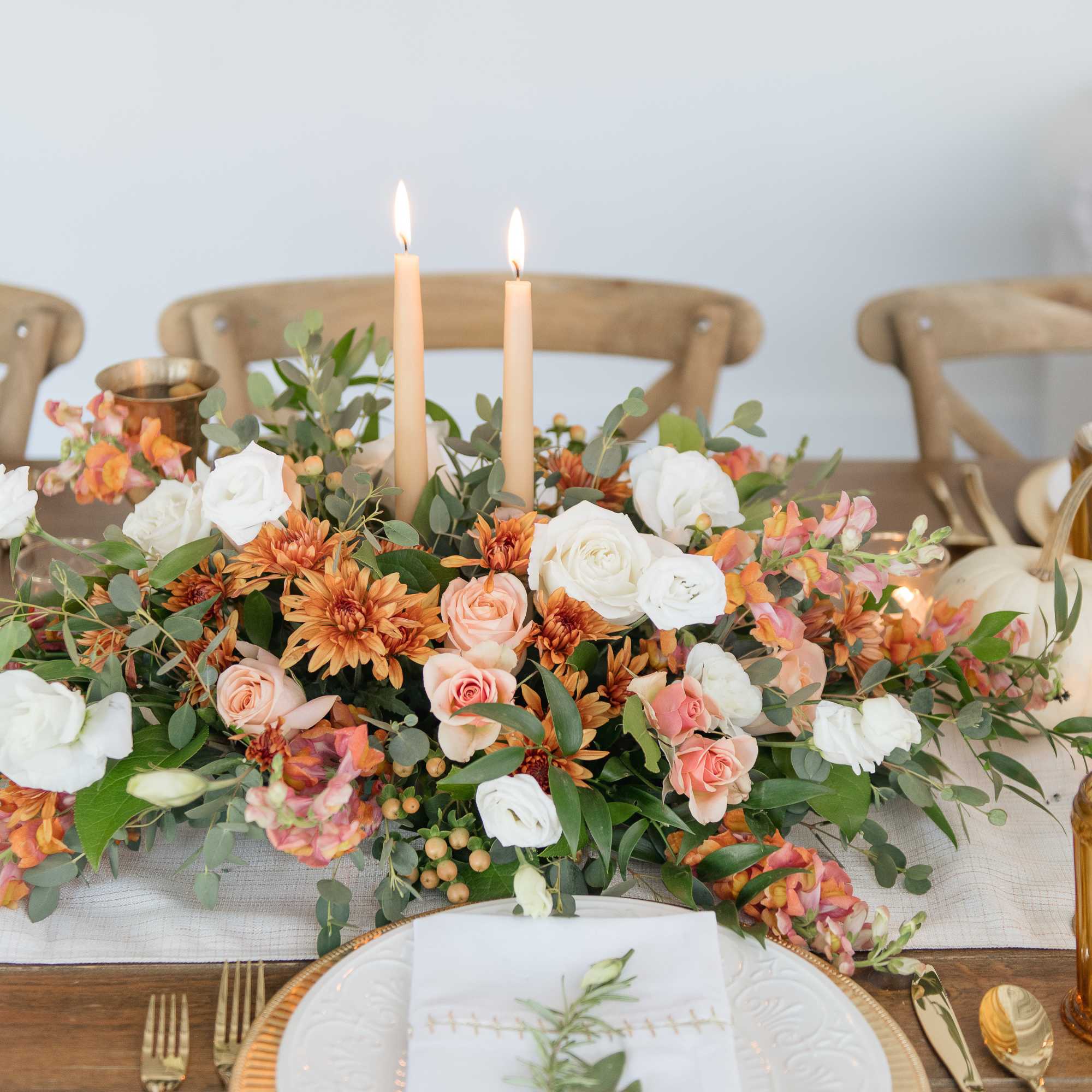 An elegant and soft take on Fall colors for the sophisticated table.