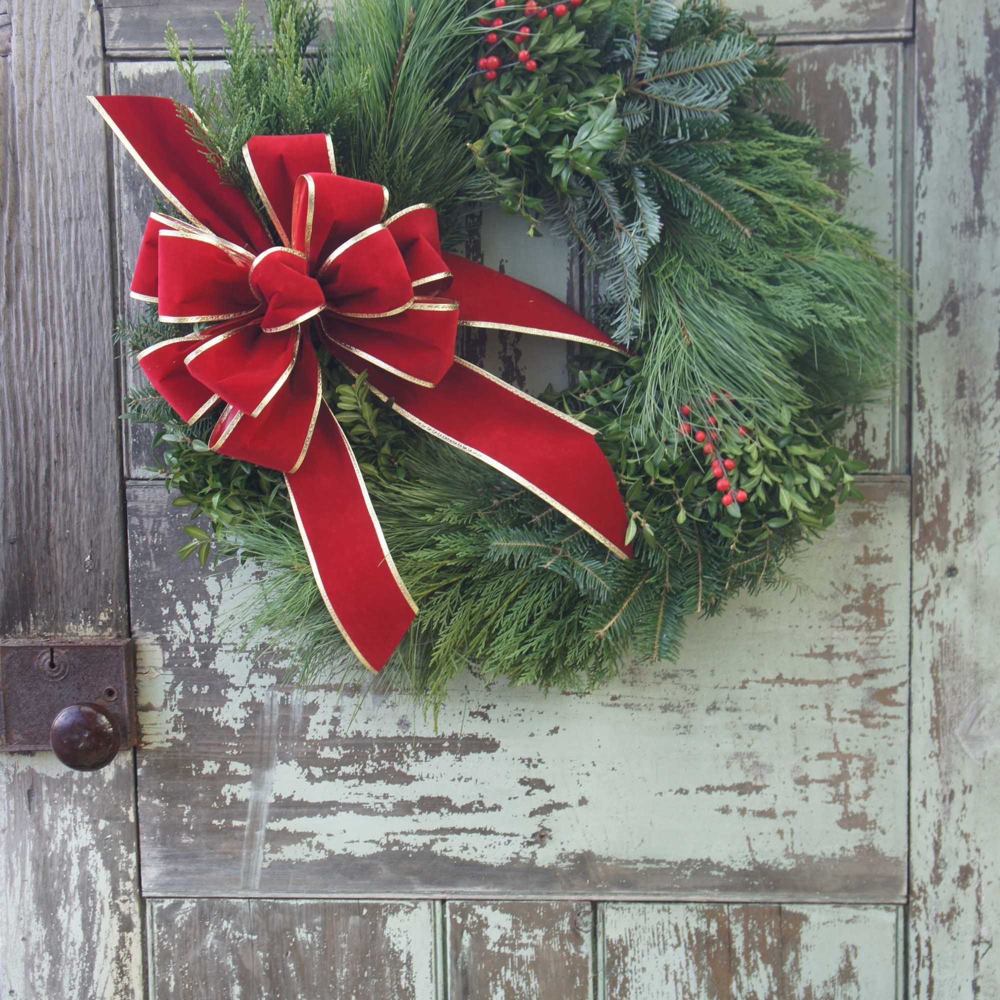 Enjoy a beautiful, mixed evergreen wreath for the whole season. Our 24&quot;