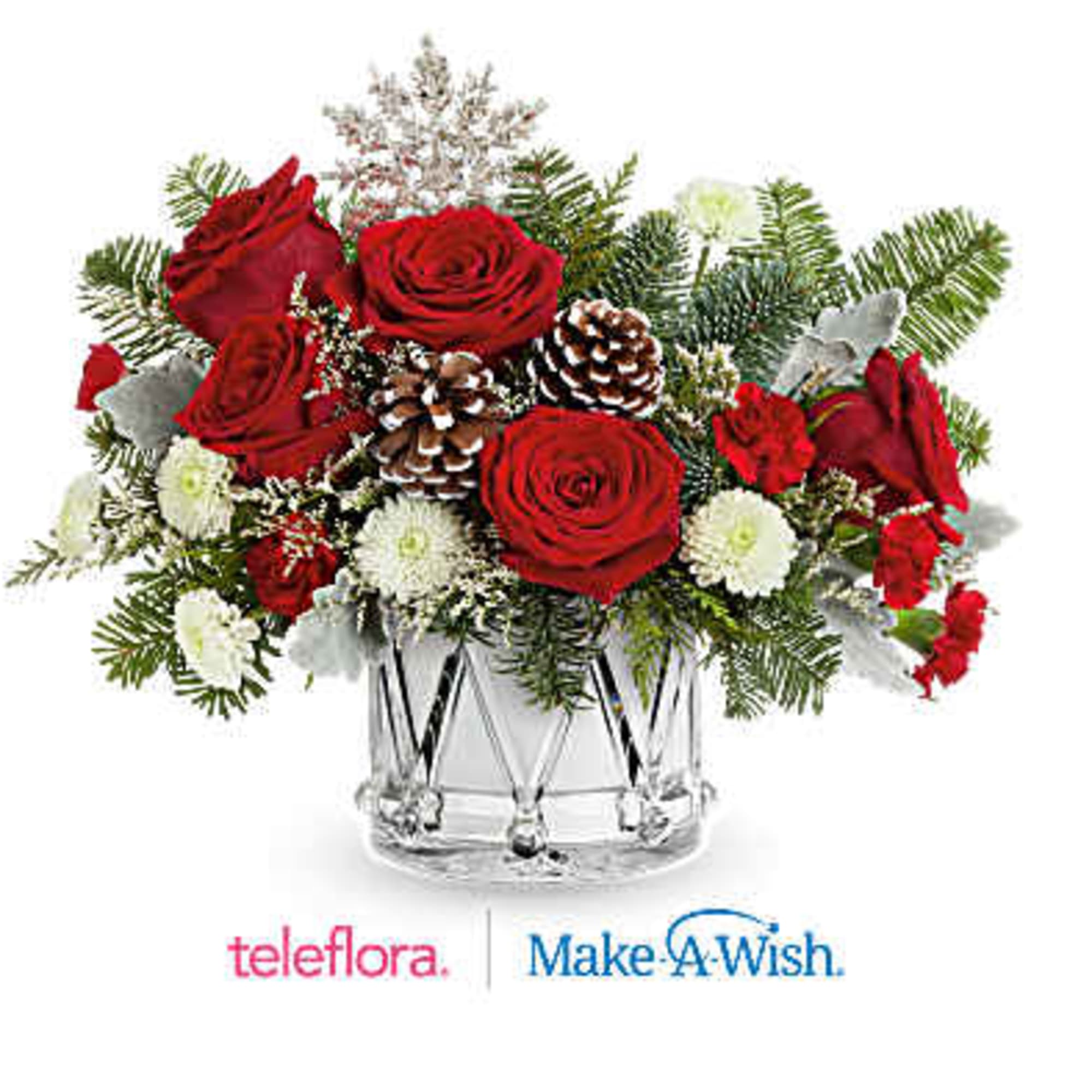 Teleflora&#039;s Little Drummer Joy Bouquet marches in the holiday cheer with red