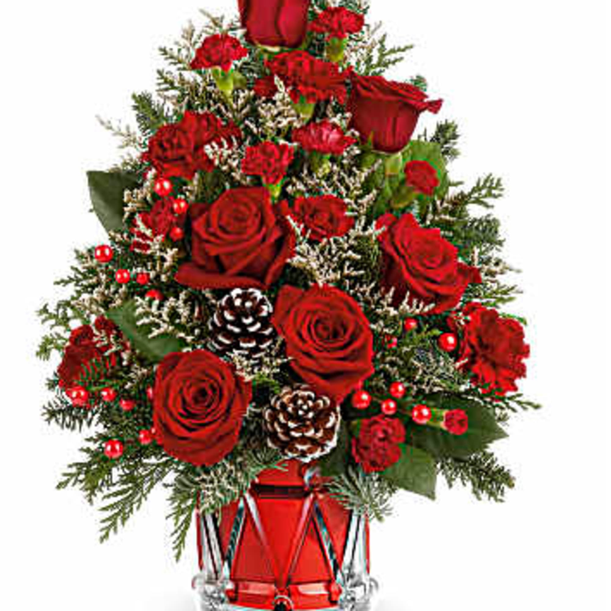 Teleflora&#039;s Yuletide Sparkle Tree is a festive floral Christmas tree made of