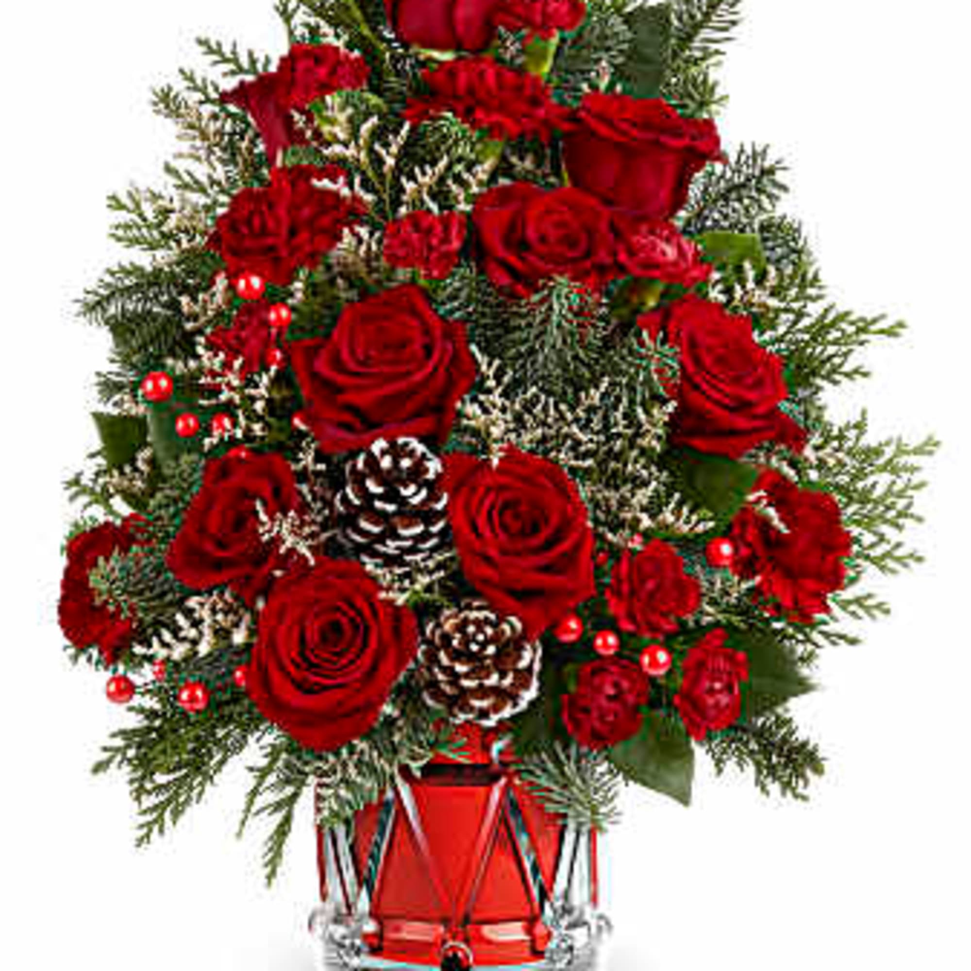 Teleflora&#039;s Yuletide Sparkle Tree is a festive floral Christmas tree made of
