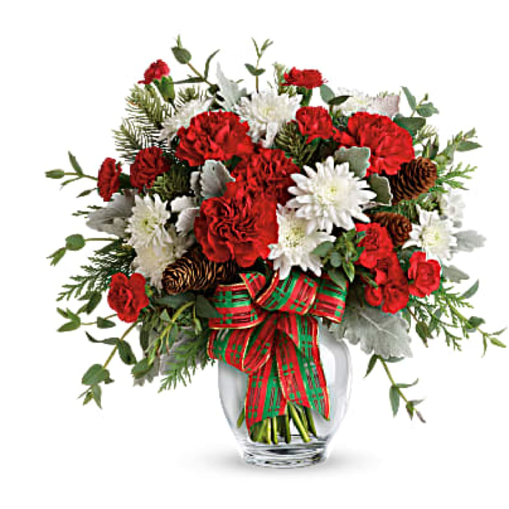 Make their season bright with this fun bouquet of Christmas blooms, hand-delivered