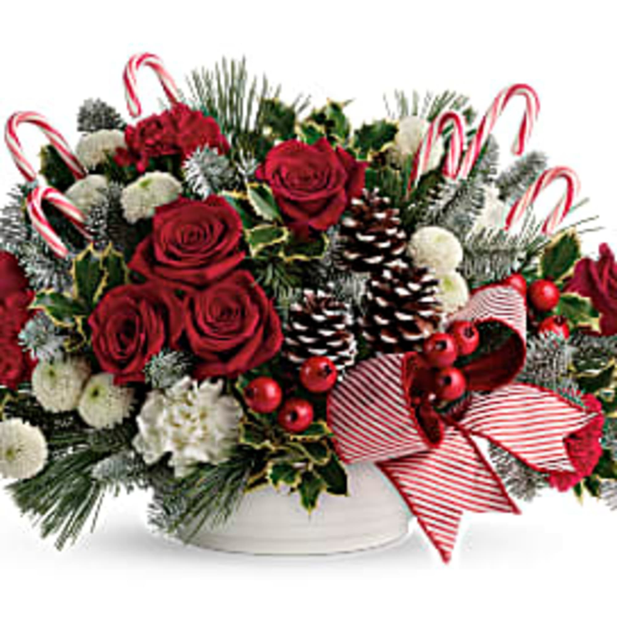 Spread jolly cheer with this magnificent bouquet of Christmas roses and winter