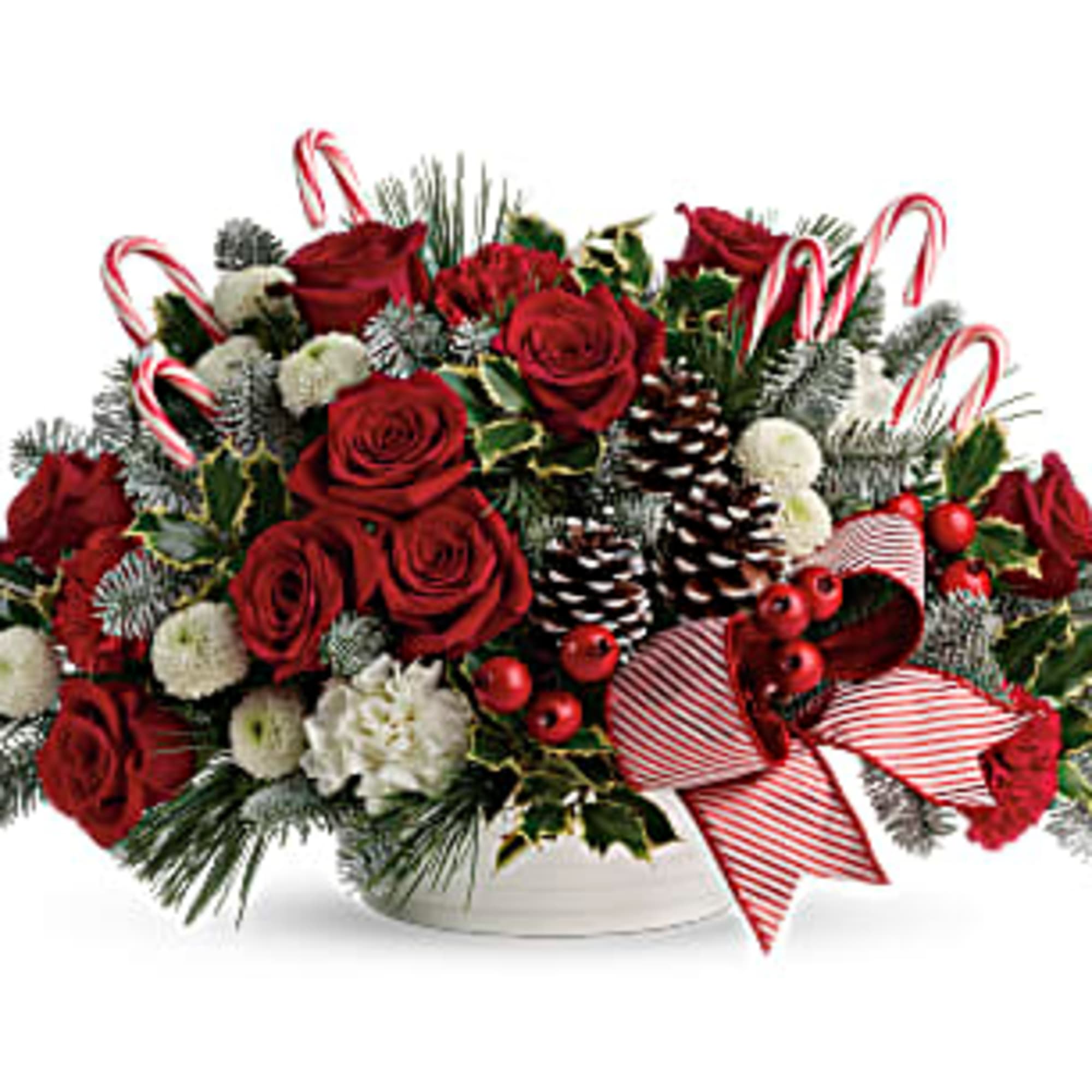 Spread jolly cheer with this magnificent bouquet of Christmas roses and winter