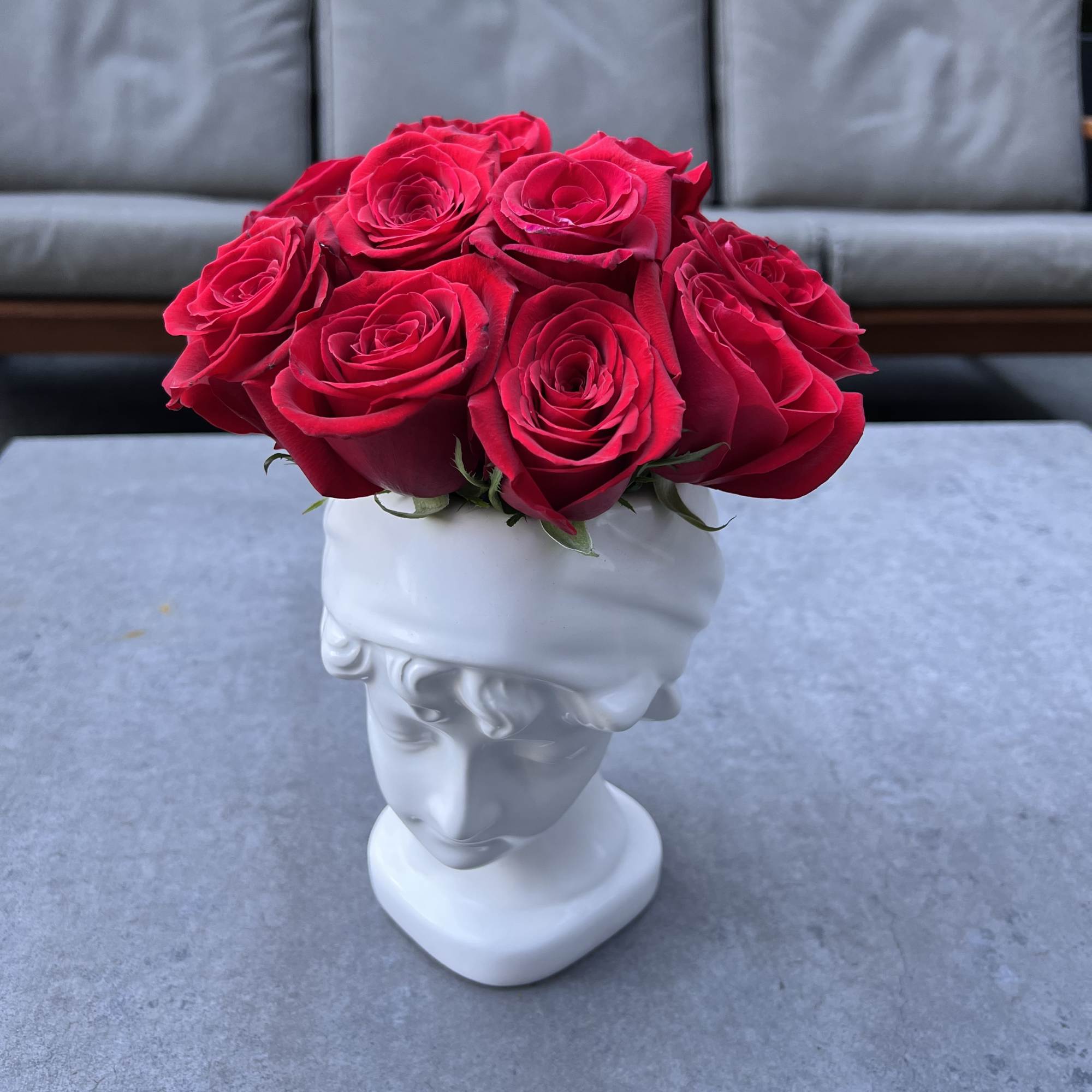 Red roses in head figuring it&#039;s an 8&quot; ceramic container with red