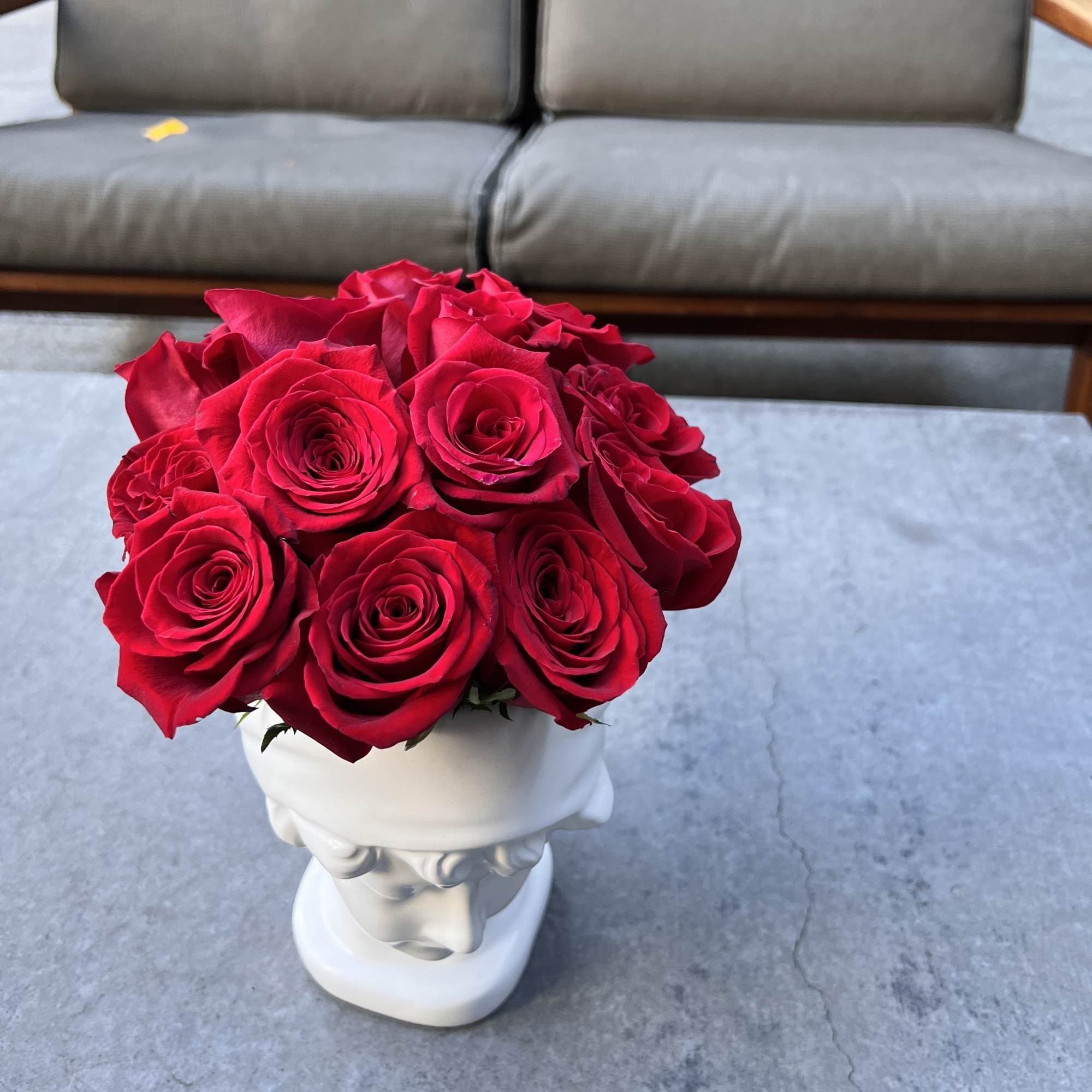 Red roses in head figuring it&#039;s an 8&quot; ceramic container with red