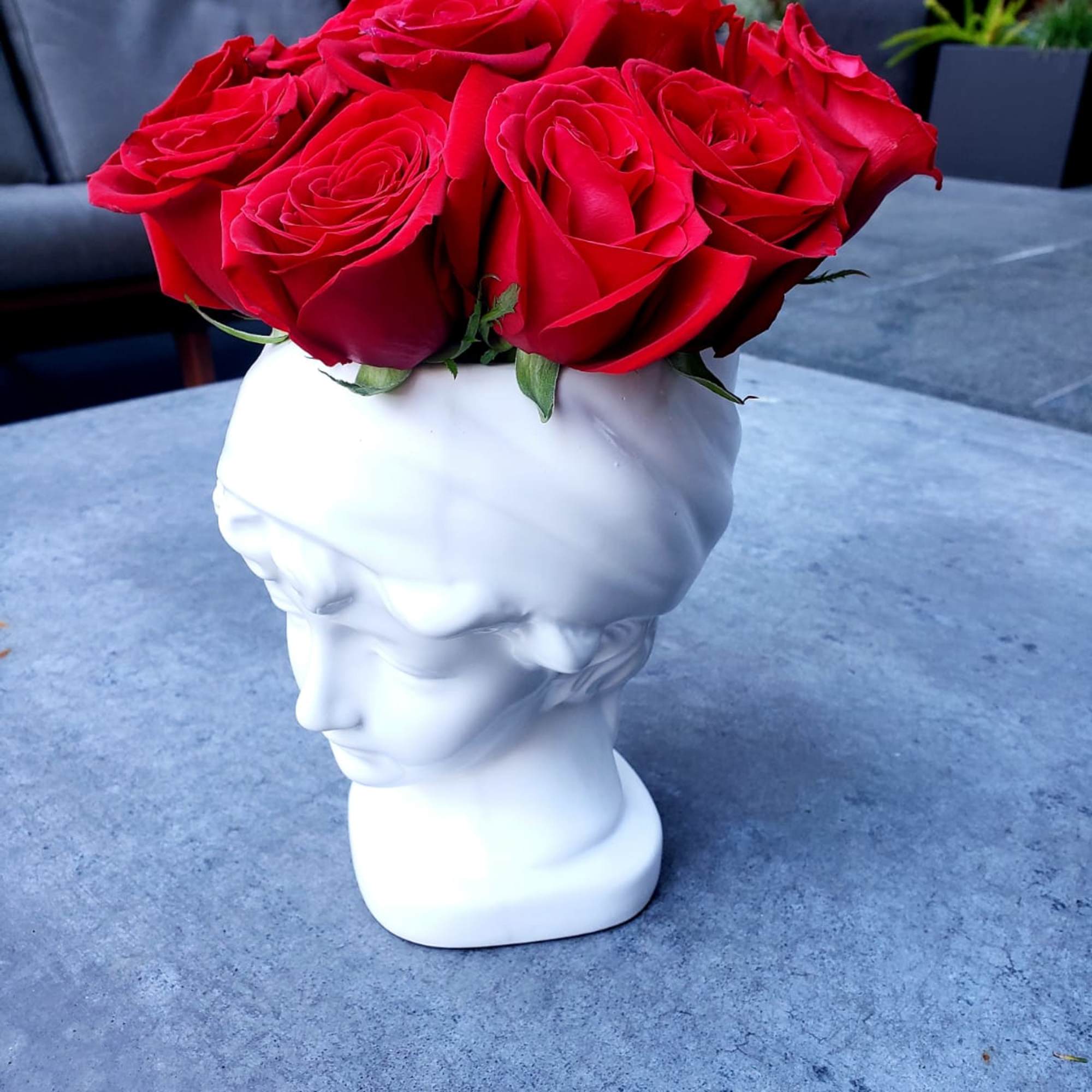 Red roses in head figuring it&#039;s an 8&quot; ceramic container with red