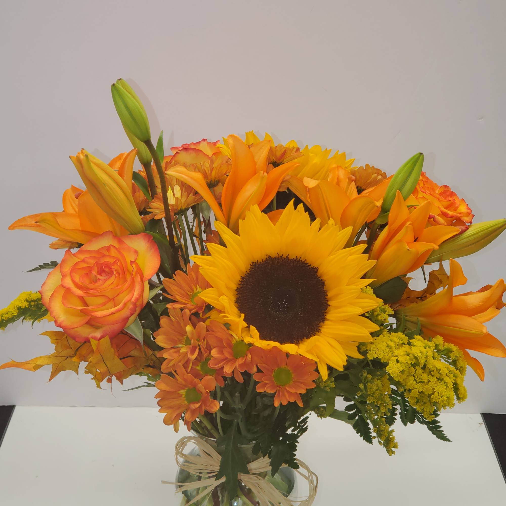 Traditional fall vase arrangement made with nice &amp; happy autumn colors