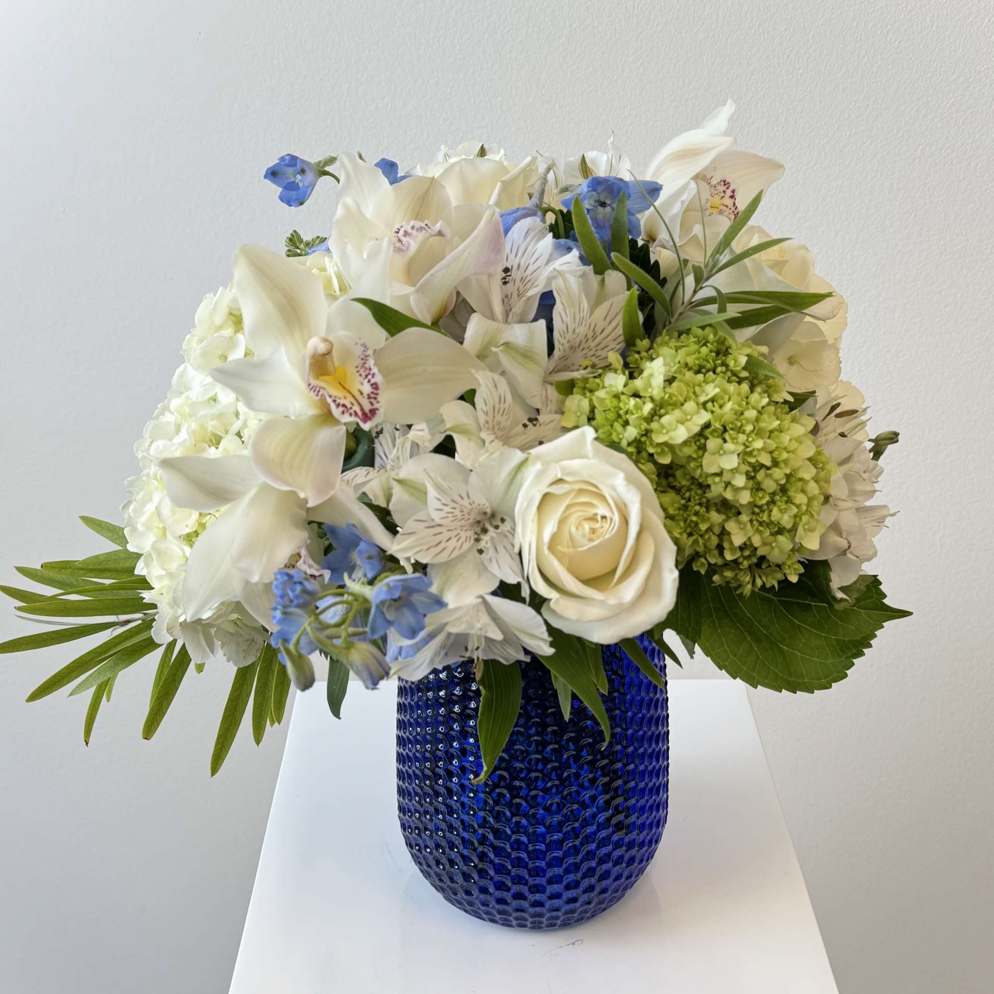 Royal in Blue Flower Arrangement &ndash; An Elegant Blue Delphinium &amp; White