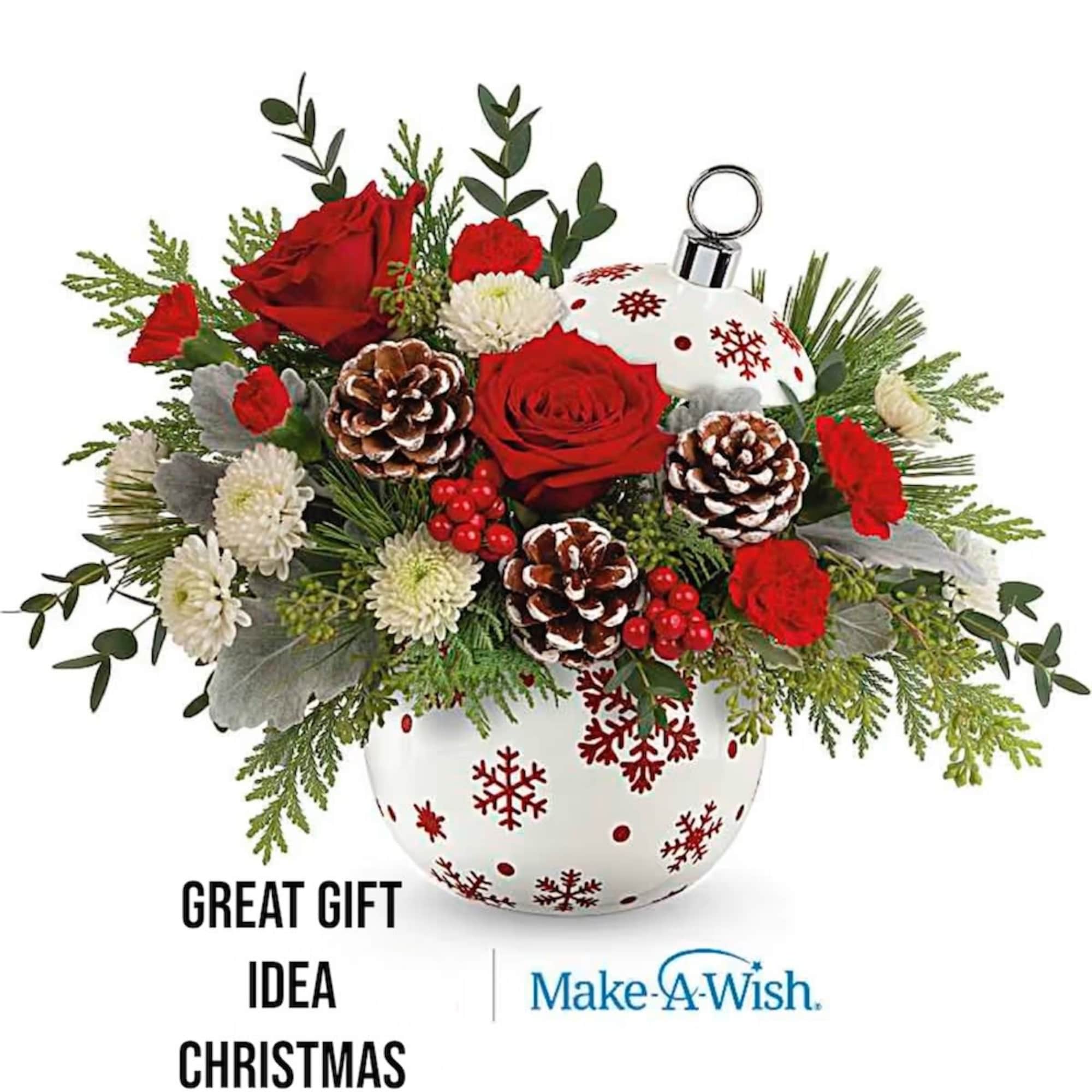 Brighten your Christmas with a bouquet of vibrant red roses and winter