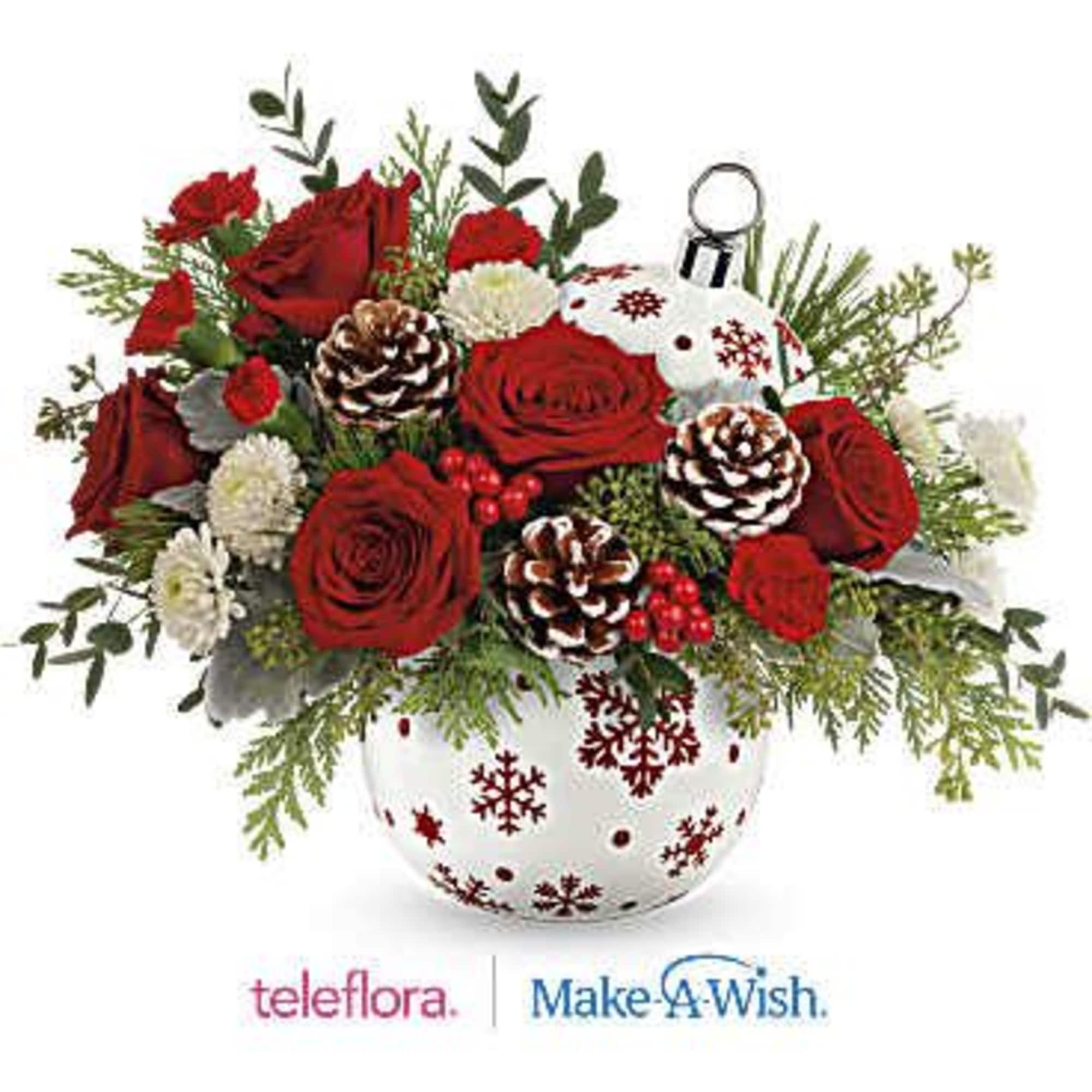 Brighten your Christmas with a bouquet of vibrant red roses and winter