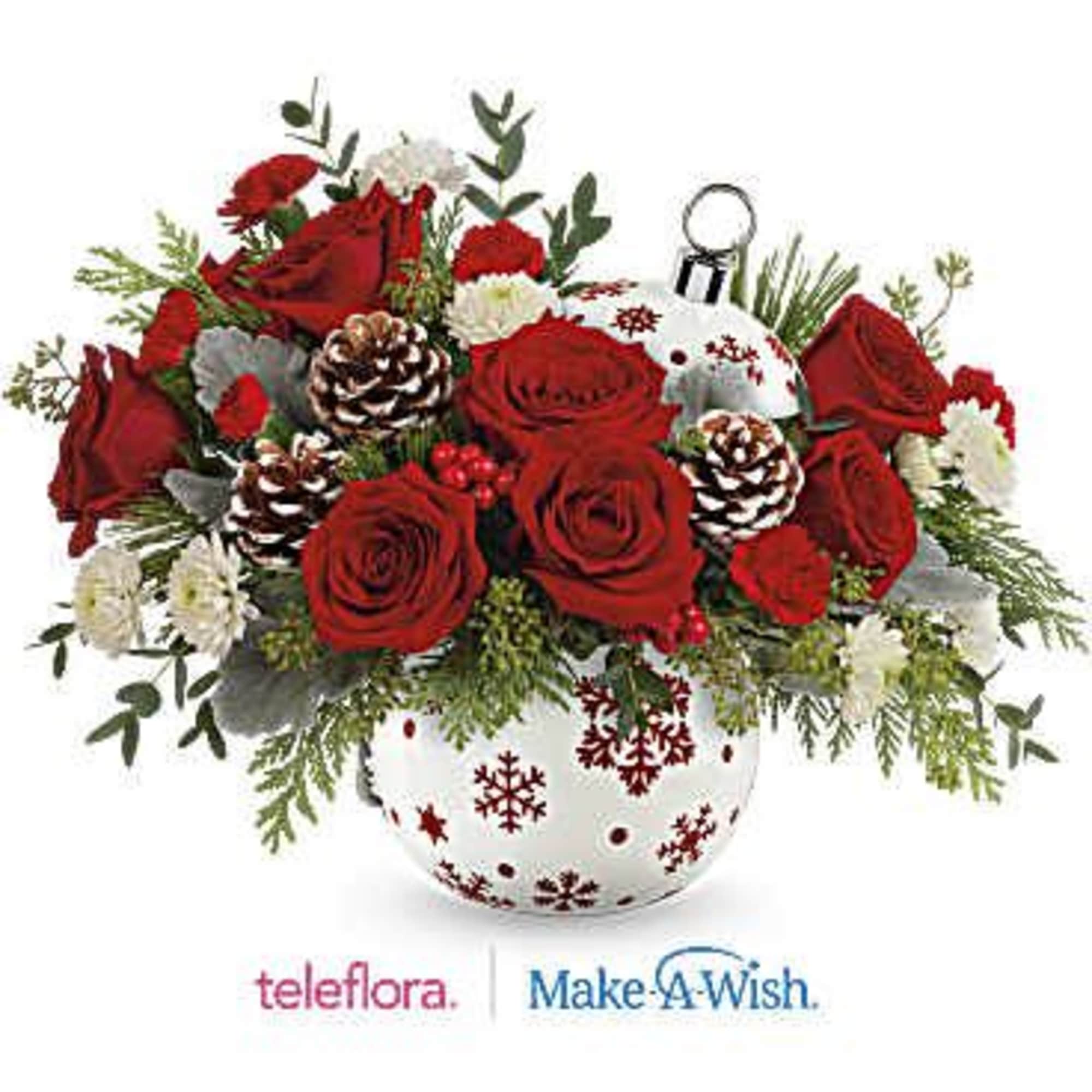 Brighten your Christmas with a bouquet of vibrant red roses and winter