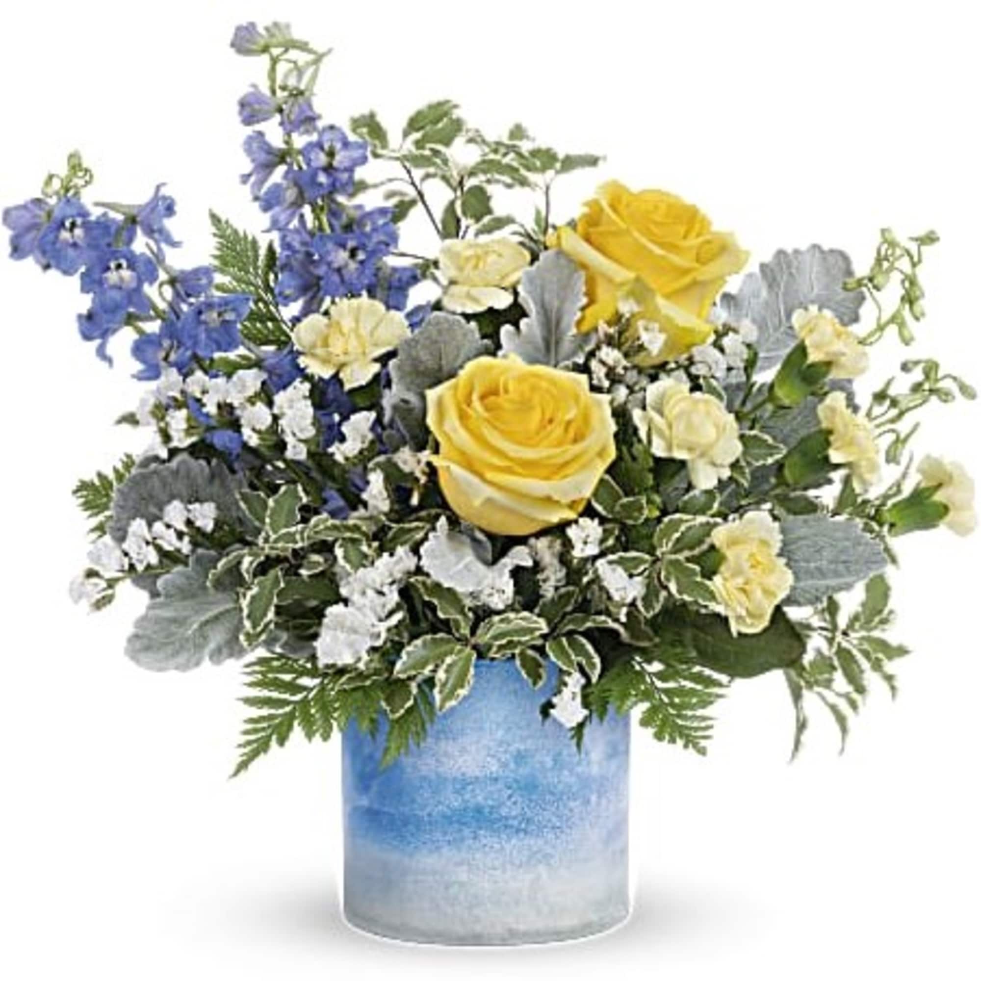 Escape to the seaside without leaving home! This radiant yellow rose bouquet