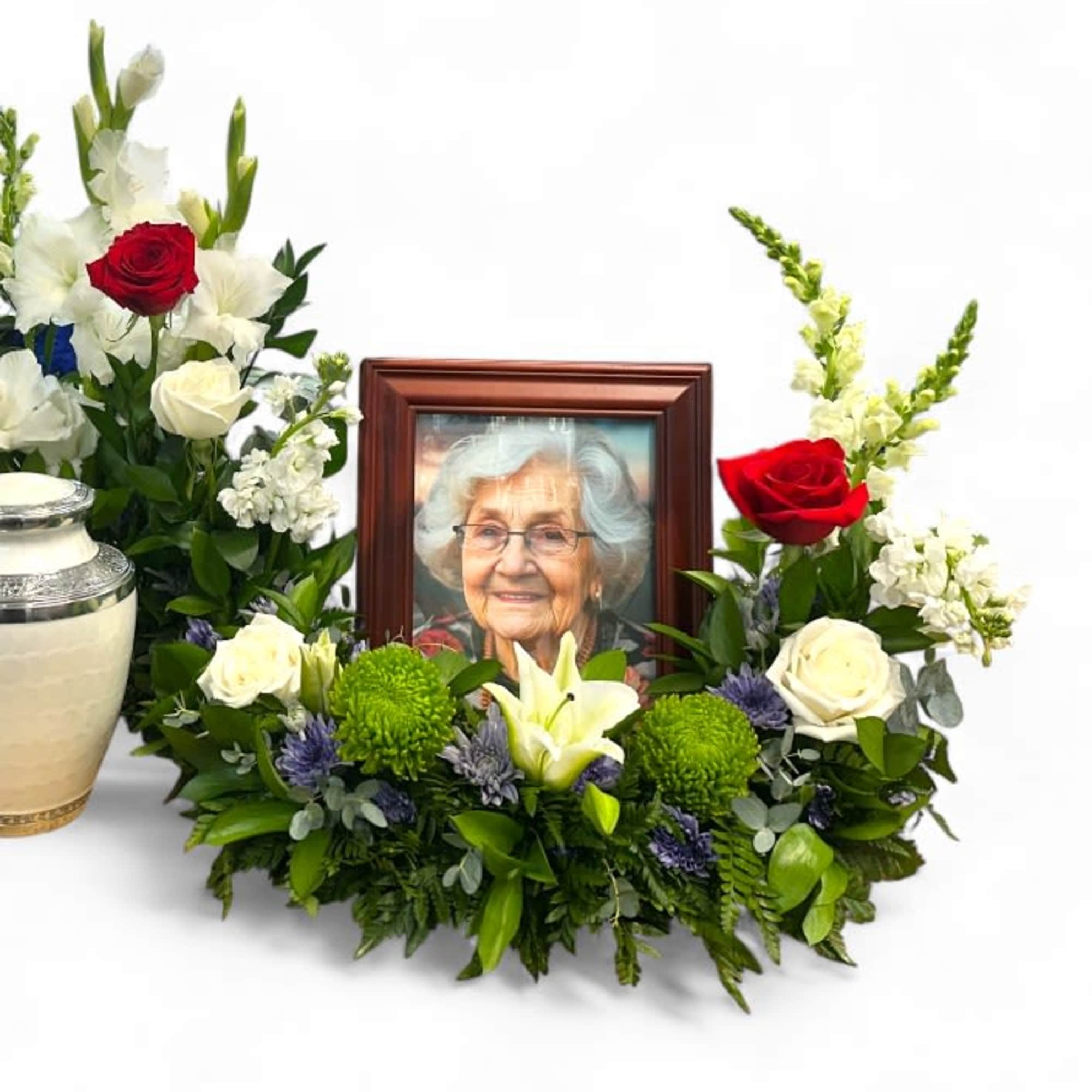 The Serenity Surround arrangement is a deeply heartfelt tribute, thoughtfully crafted to