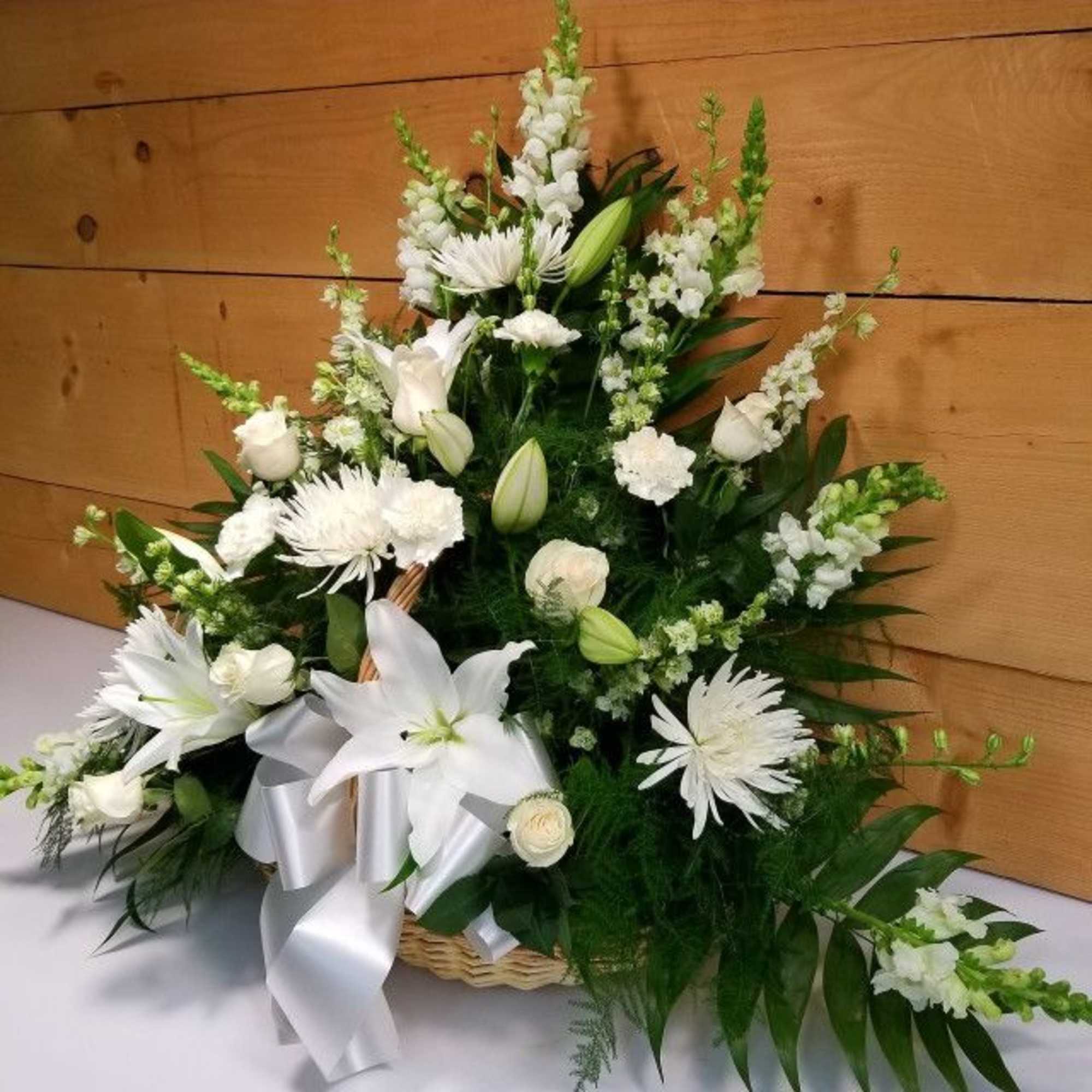 Send a message of sympathy, love and hope with this fireside basket