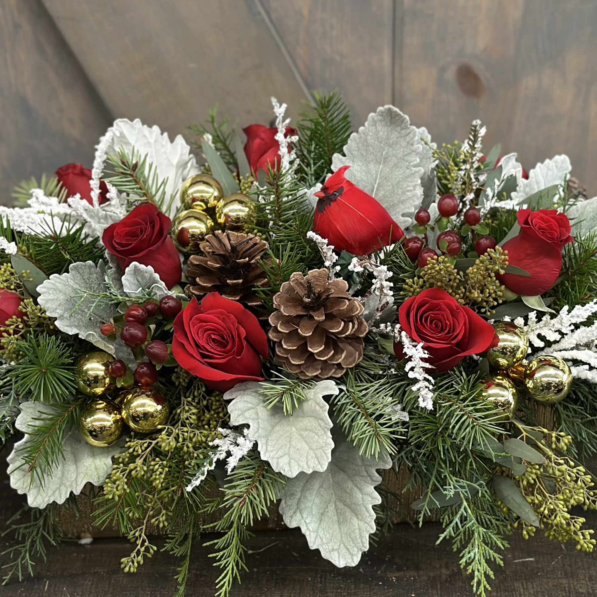 This elegant Christmas centerpiece has all the beautiful elements for a warm