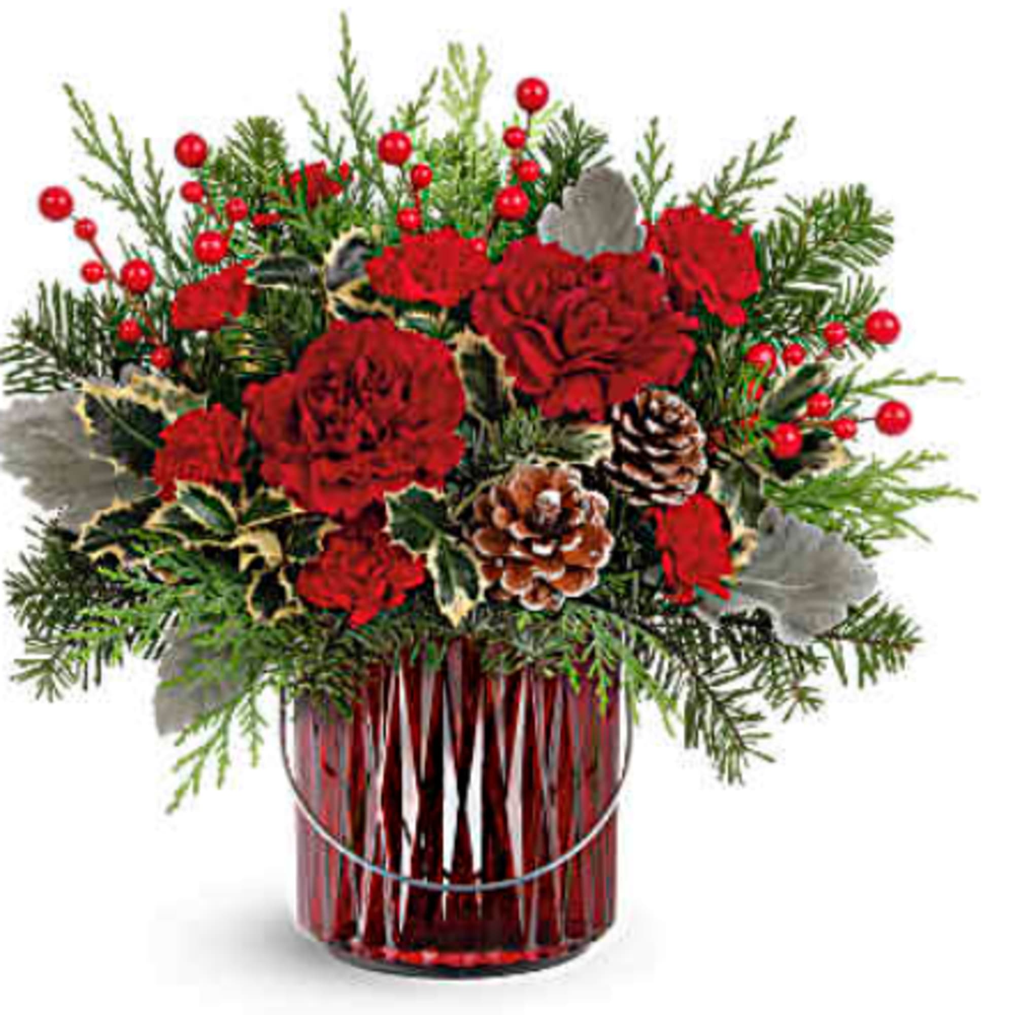 Illuminate your holiday festivities with this enchanting Christmas bouquet, elegantly arranged in