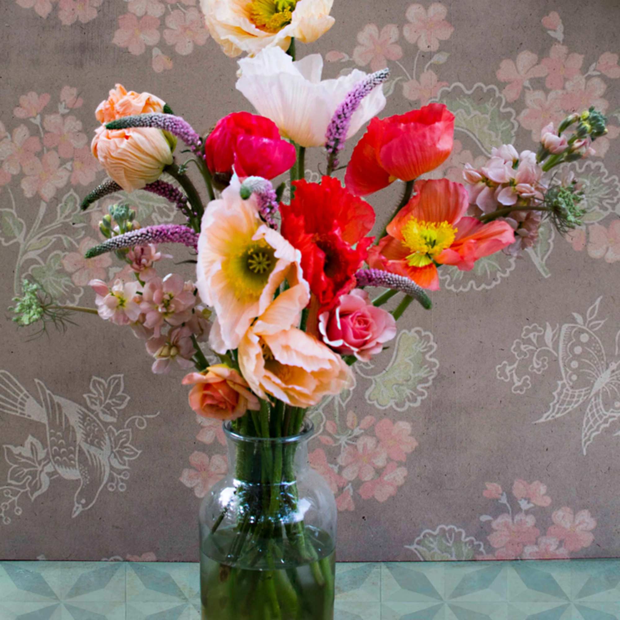 10 gorgeous poppies in happy colors, stock, sprayroses &amp; natural flowers like