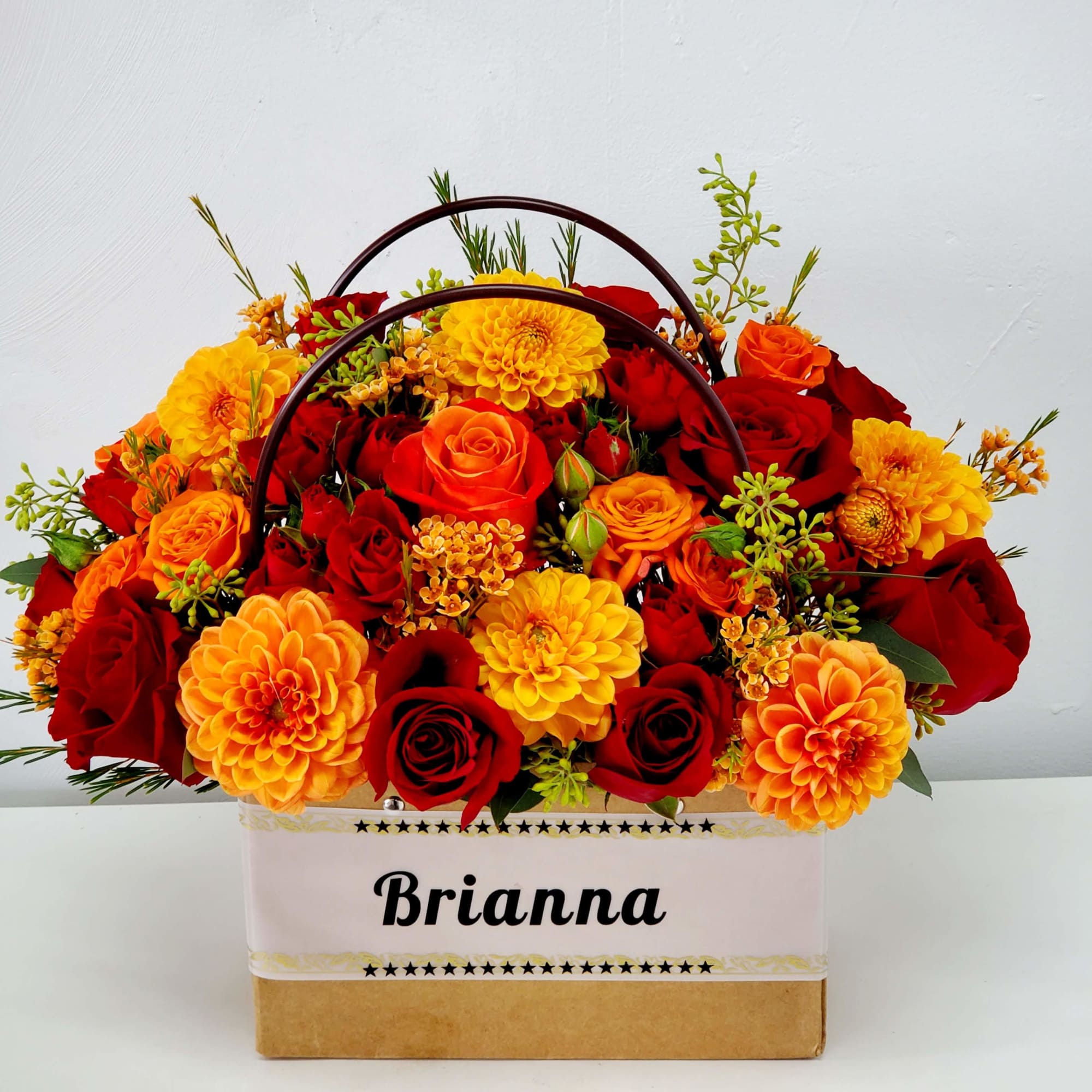 A PERSONALIZED BAG of rich blend of fall colors that capture the