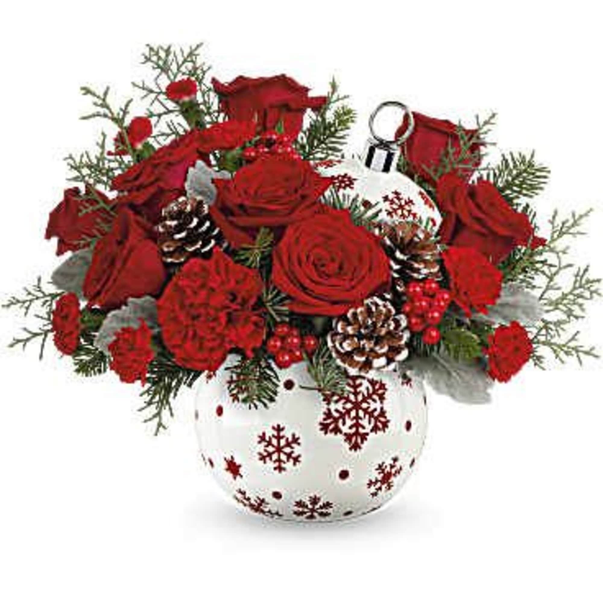 Capture the essence of a classic Christmas with stunning red roses and