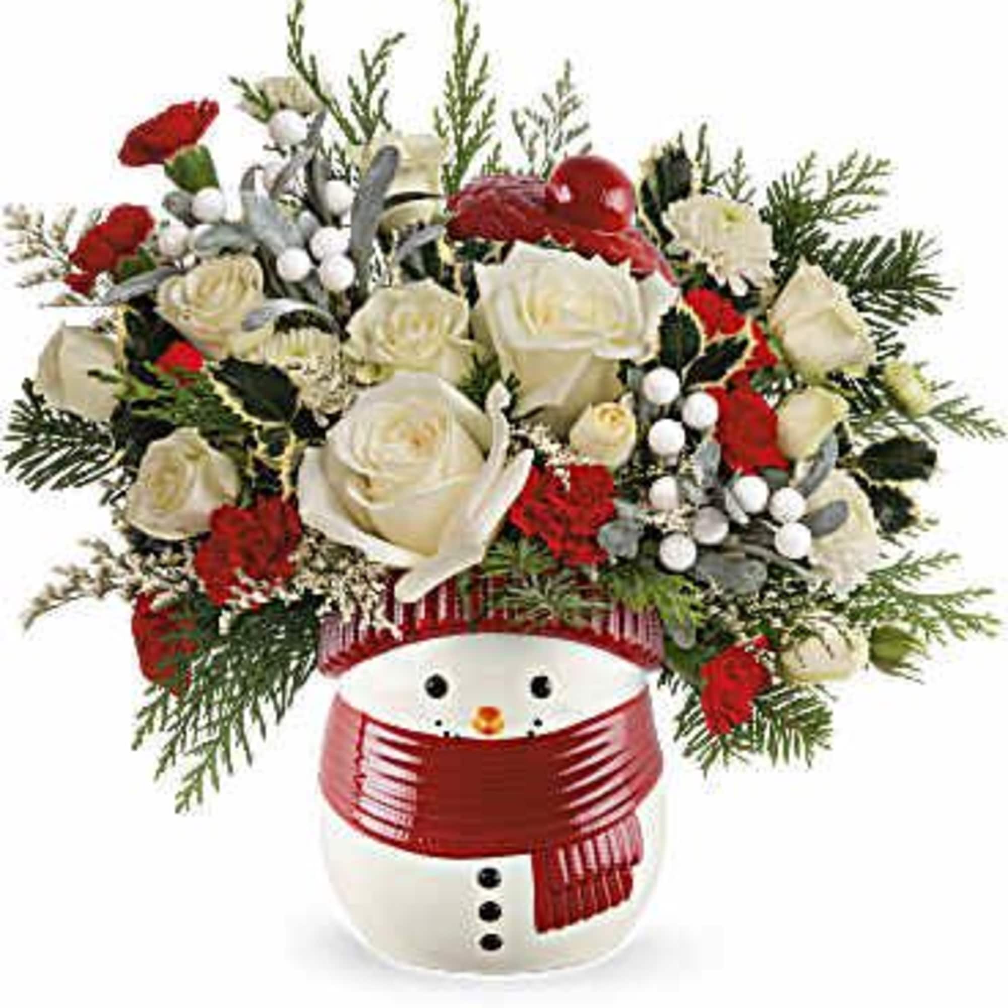 Charming and festive, this classic Christmas gift presents a delightful ceramic snowman