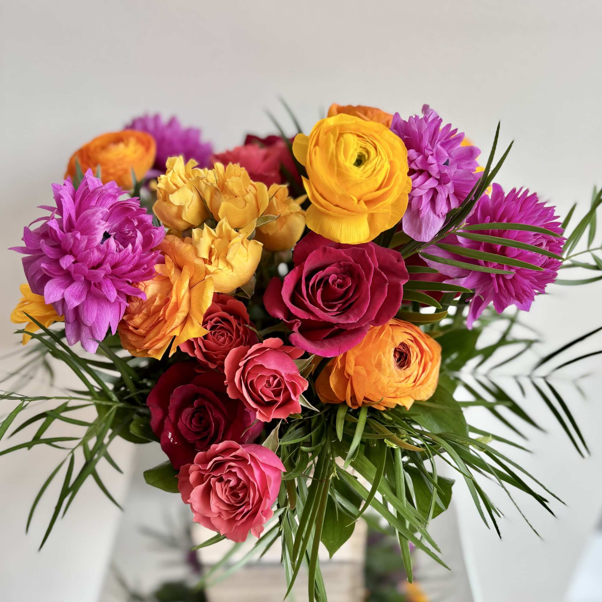 Lovely and rich mix of colorful flowers with various textures arranged in