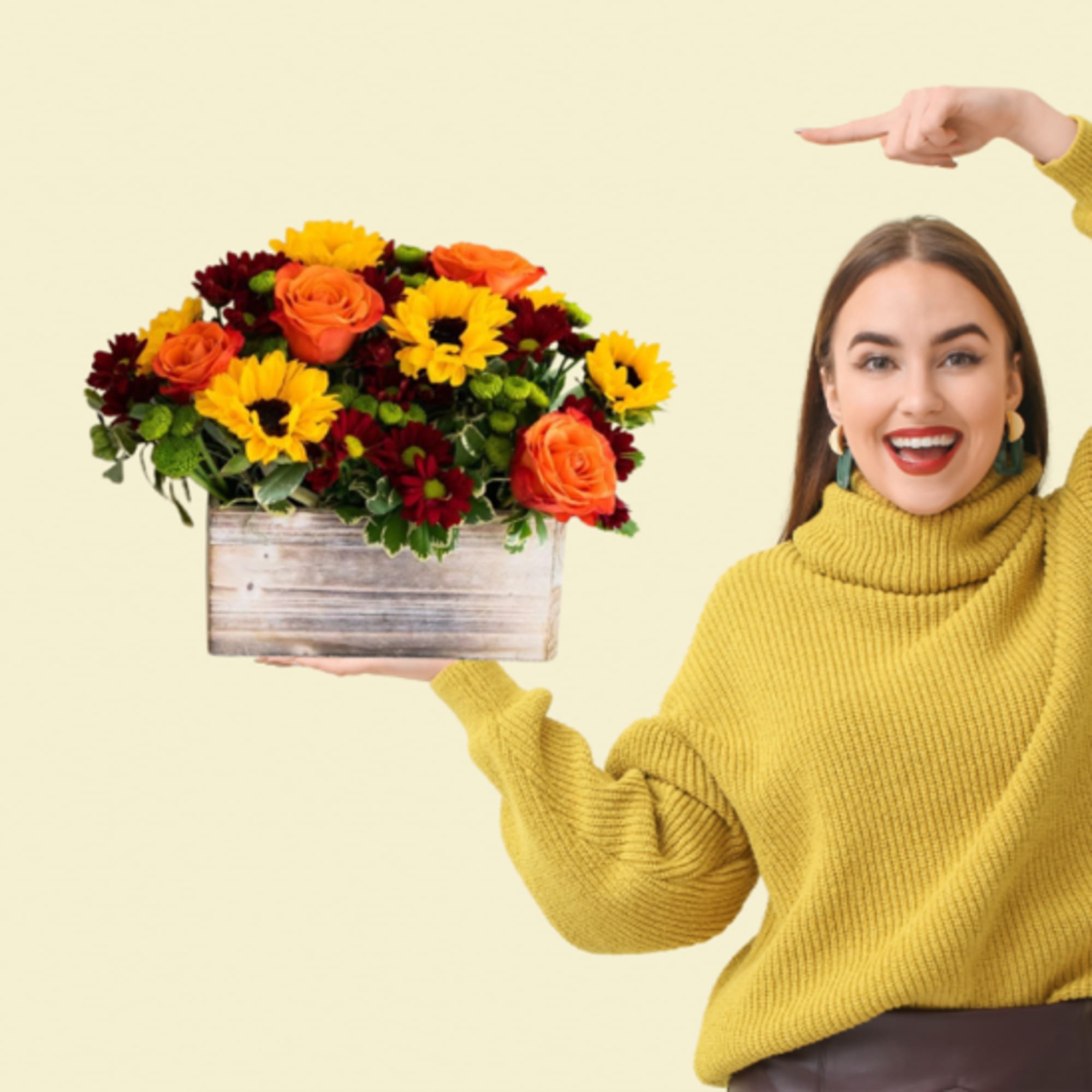 Make Thanksgiving unforgettable with our elegant wood box arrangement, filled with fresh