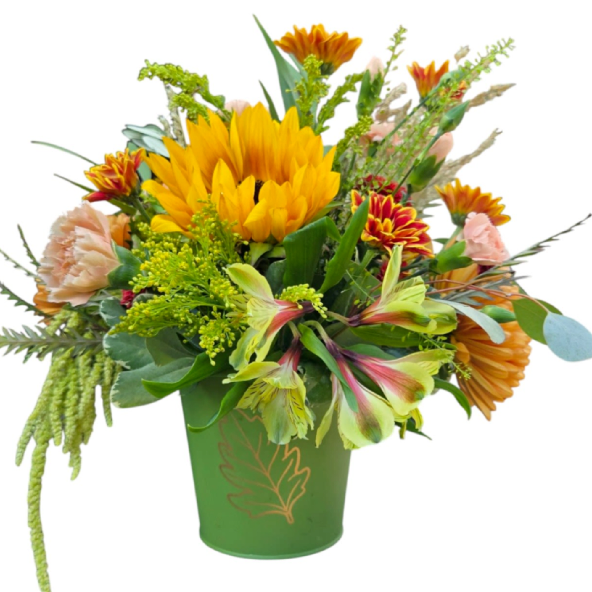 Perfect for the season , fresh seasonal blooms come arranged inside a