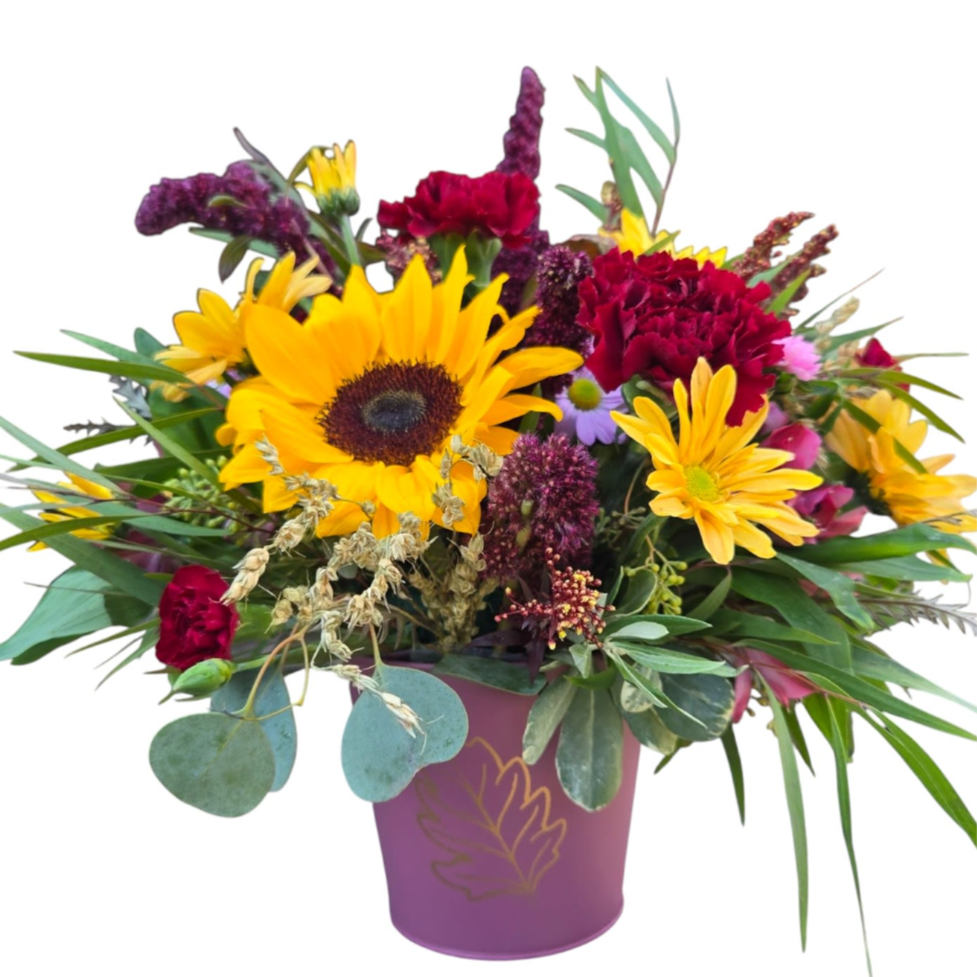 Perfect for the season , fresh seasonal blooms come arranged inside a