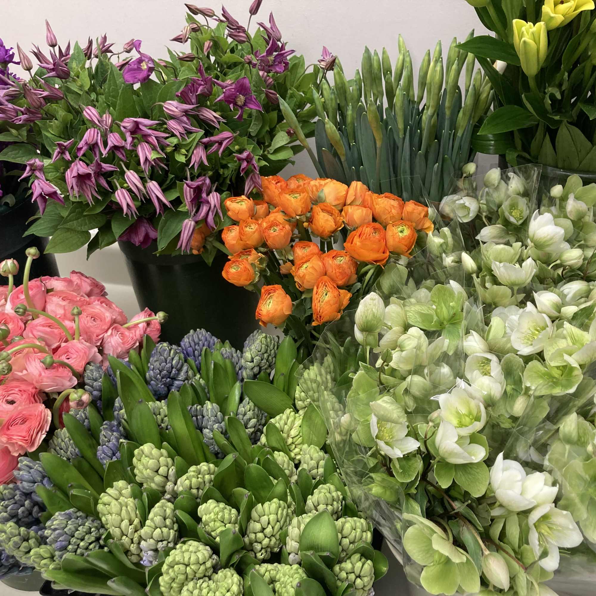 The freshest flowers and greens of the season are artfully arranged by