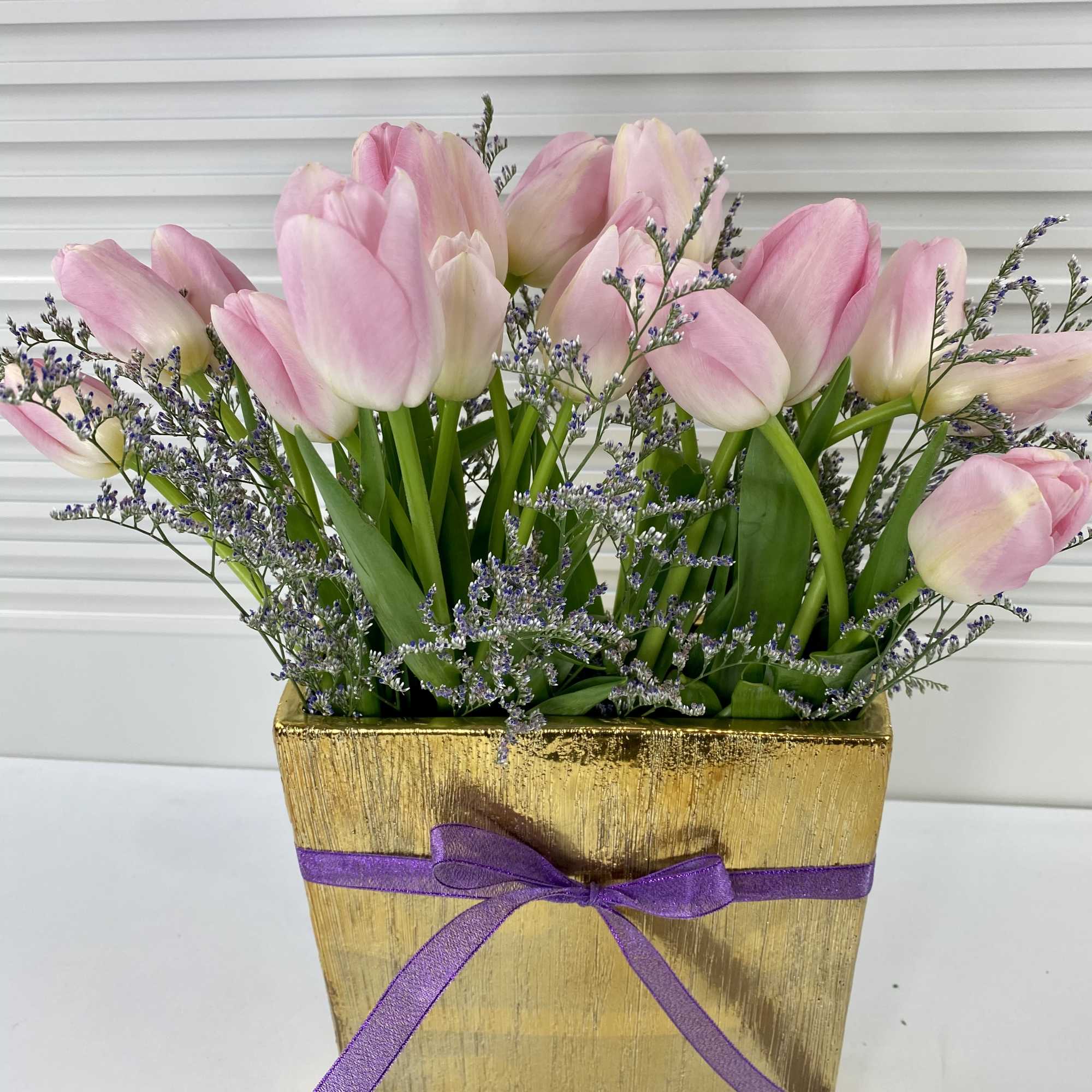 20 Fresh Pink Tulip in an elegant modern vase. 