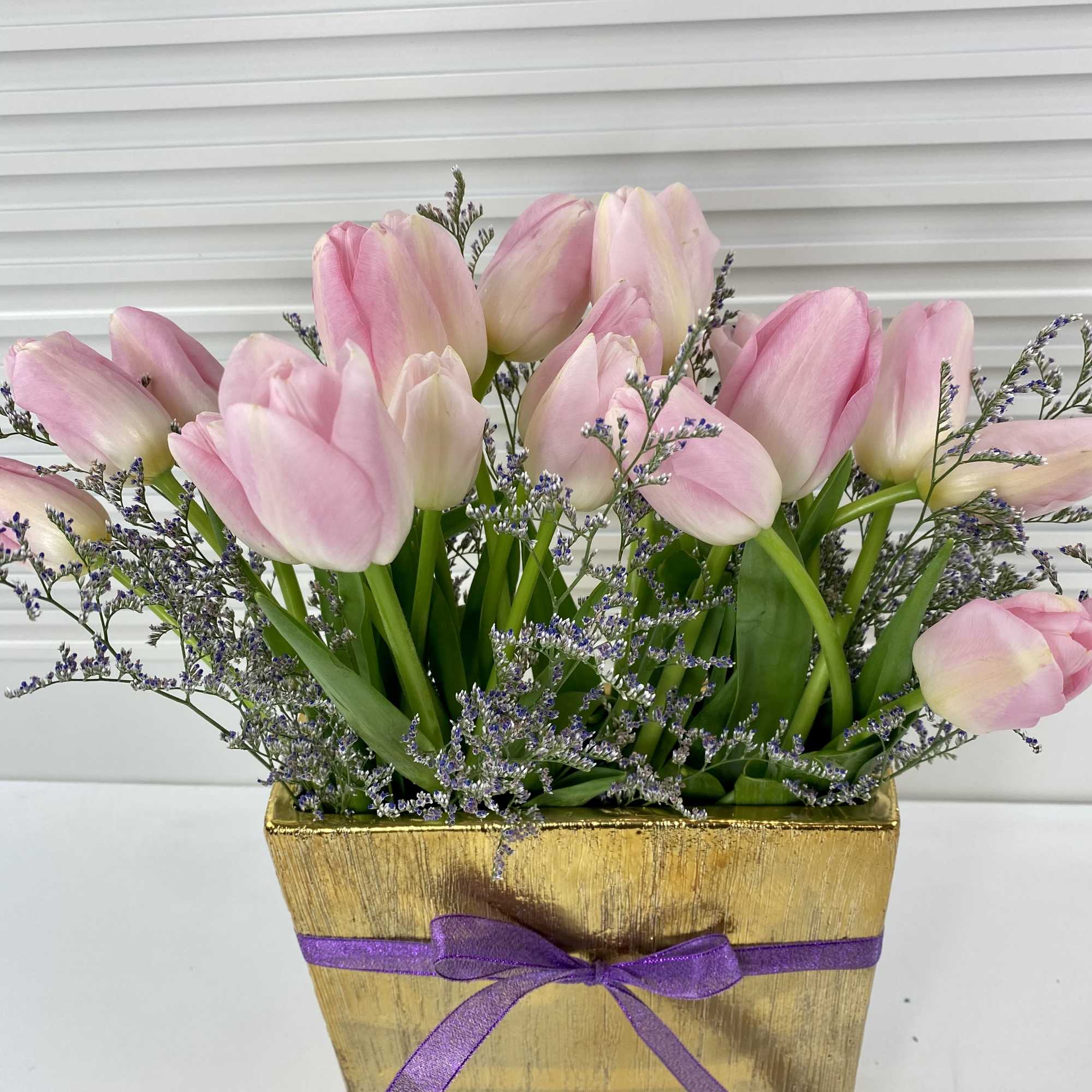 20 Fresh Pink Tulip in an elegant modern vase. 