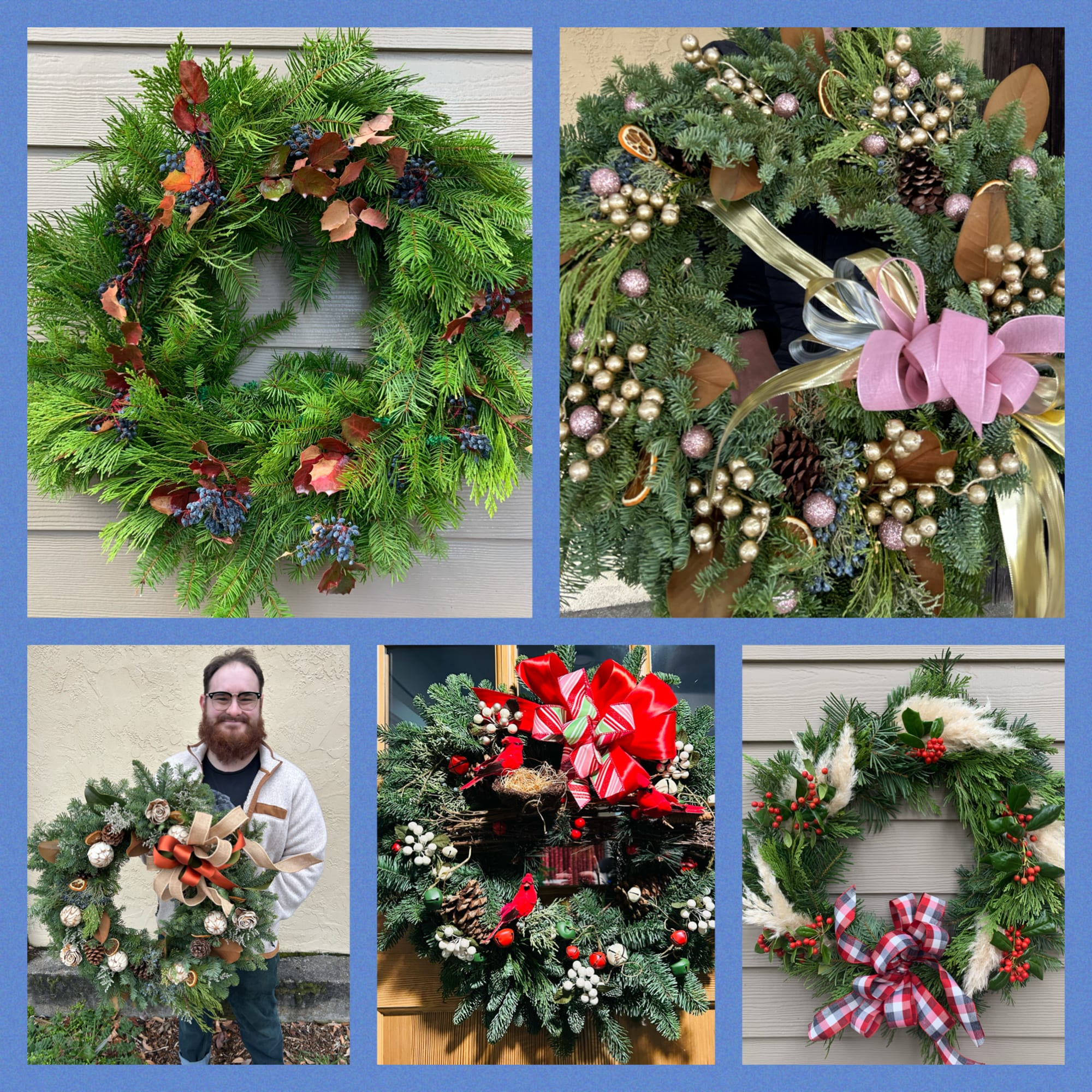 Let us design a custom evergreen wreath for you or someone special!