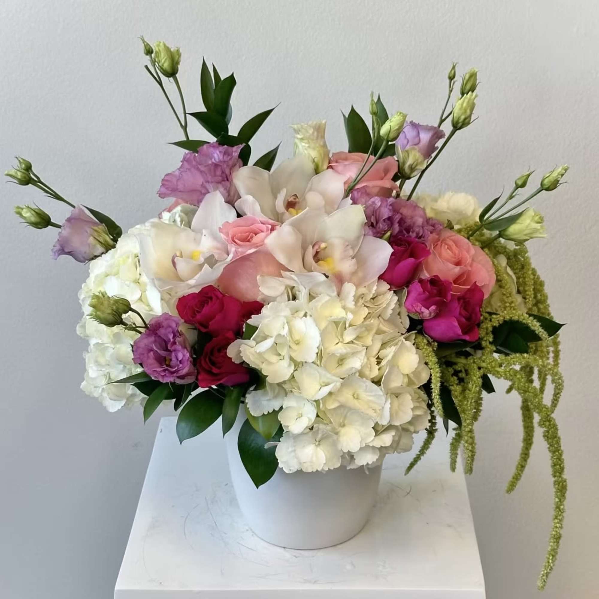 Sweet Pea Flower Arrangement &ndash; Elegant White Hydrangea &amp; Orchid Bouquet with