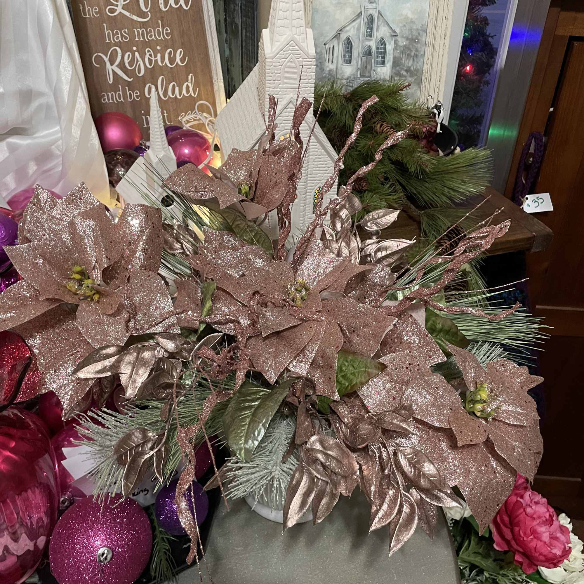 On sale&mdash;Beautiful silk in shades of rose gold and Christmas greens. Designed