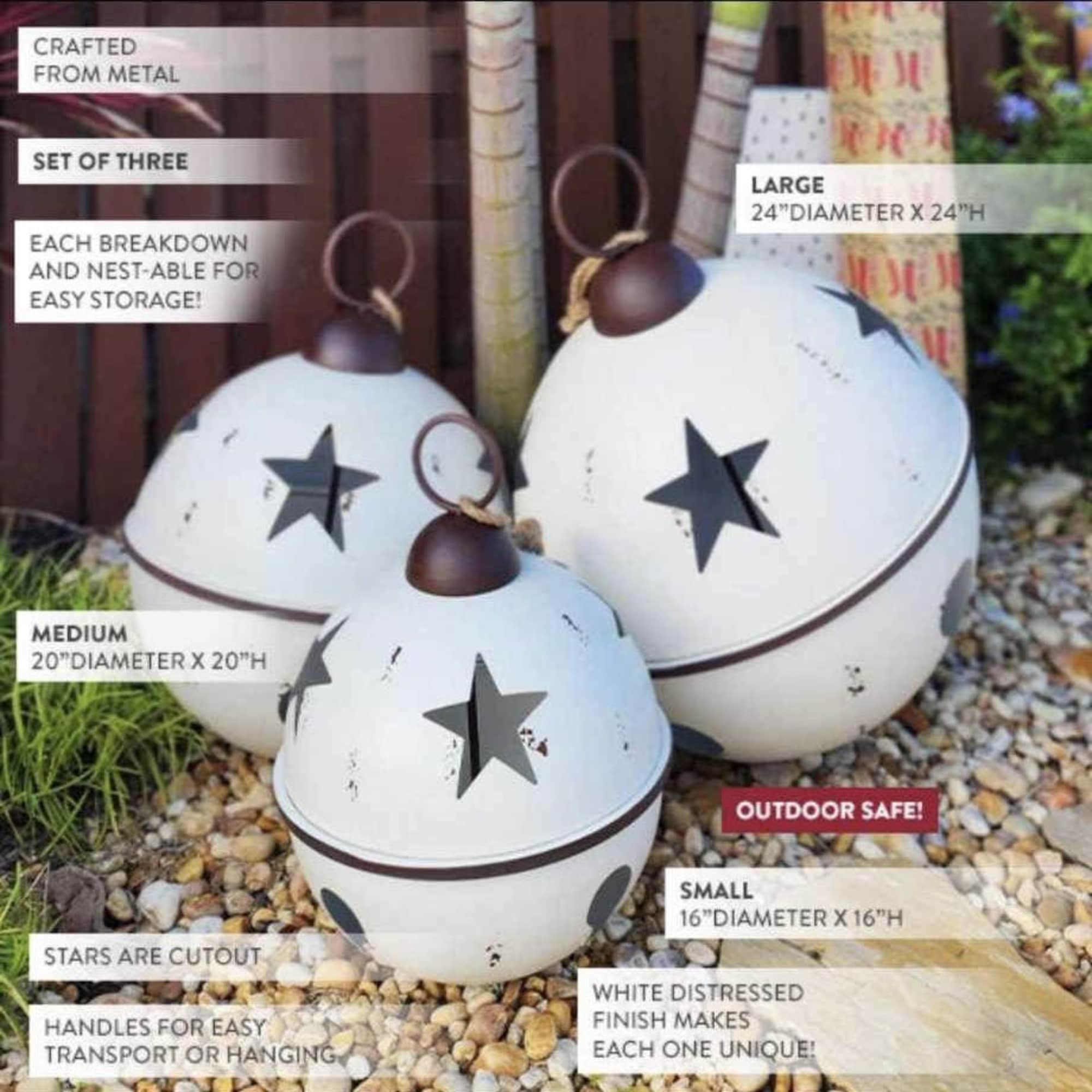 Set of three crafted metal indoor/outdoor ornaments.

Set of three @ $299.00



Please call