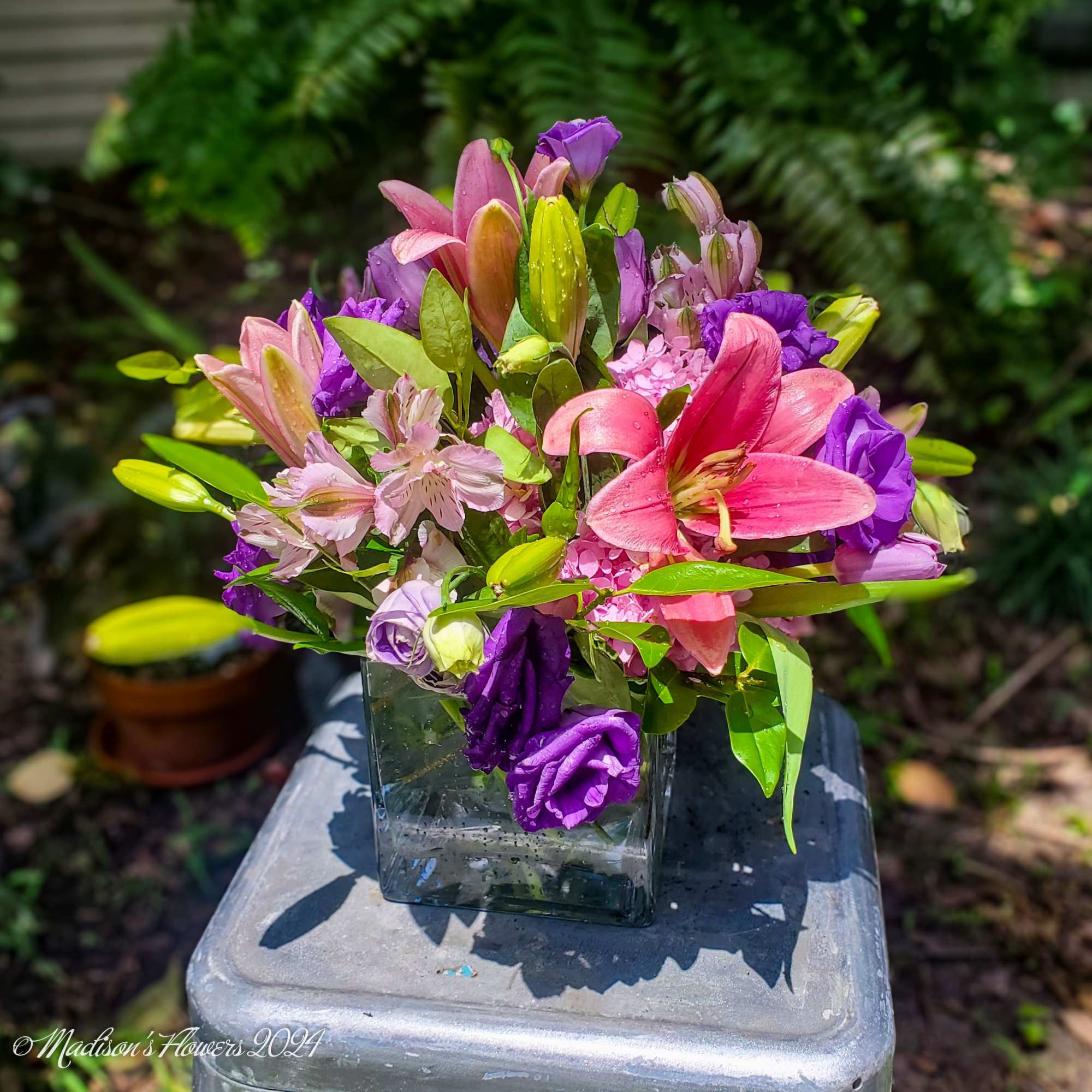 An assortment of fresh lilies and accompanying accents flowers. We will choose