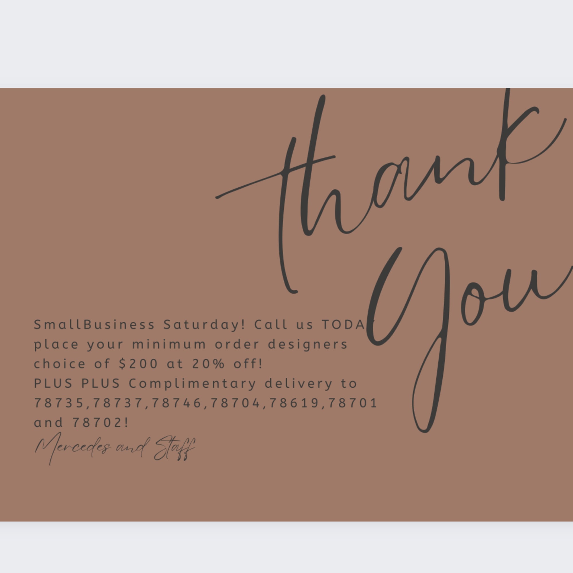 Please call us to get your $200 designers choice at 20% off