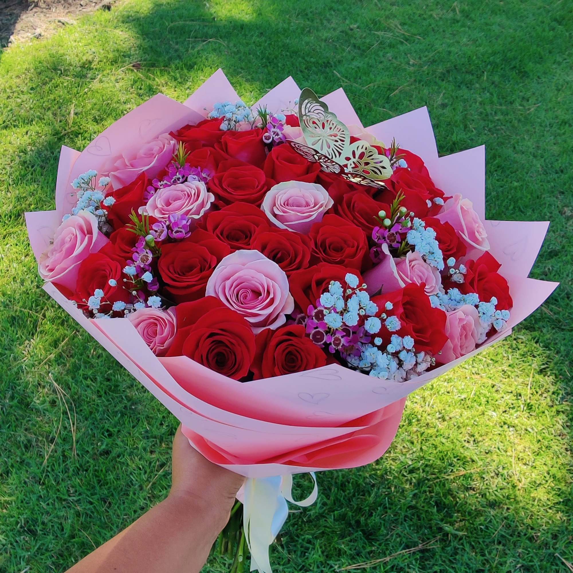 Love is in the air . This beautiful bouquet is created with