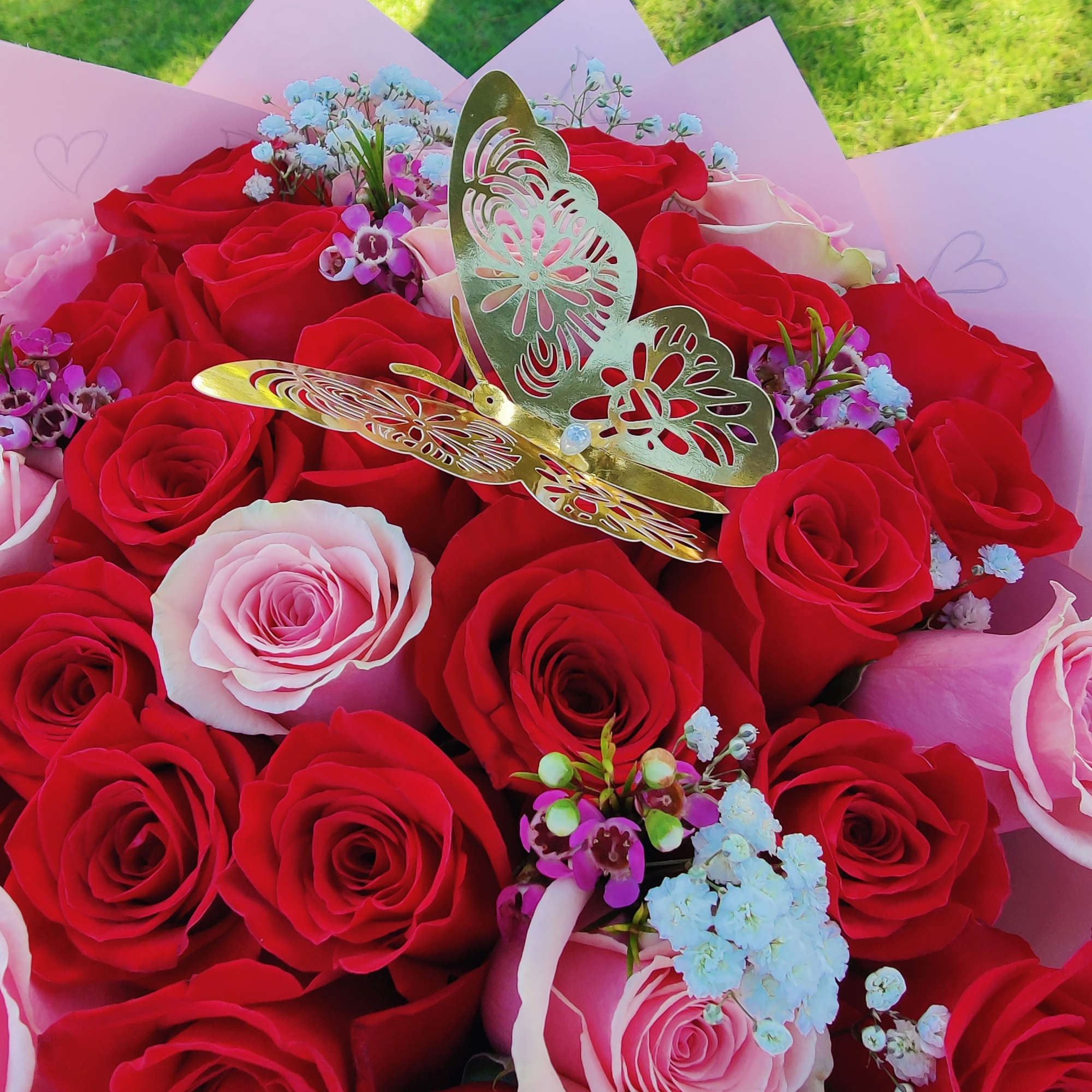Love is in the air . This beautiful bouquet is created with