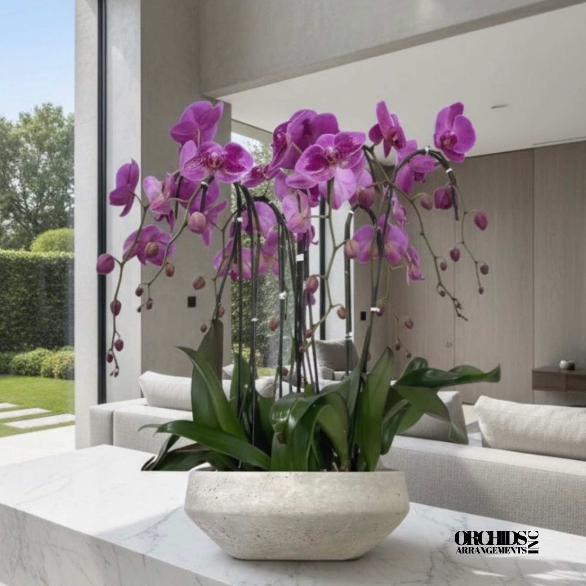 A high quality Six purple orchid arrangement with a vase 16.5&quot; D