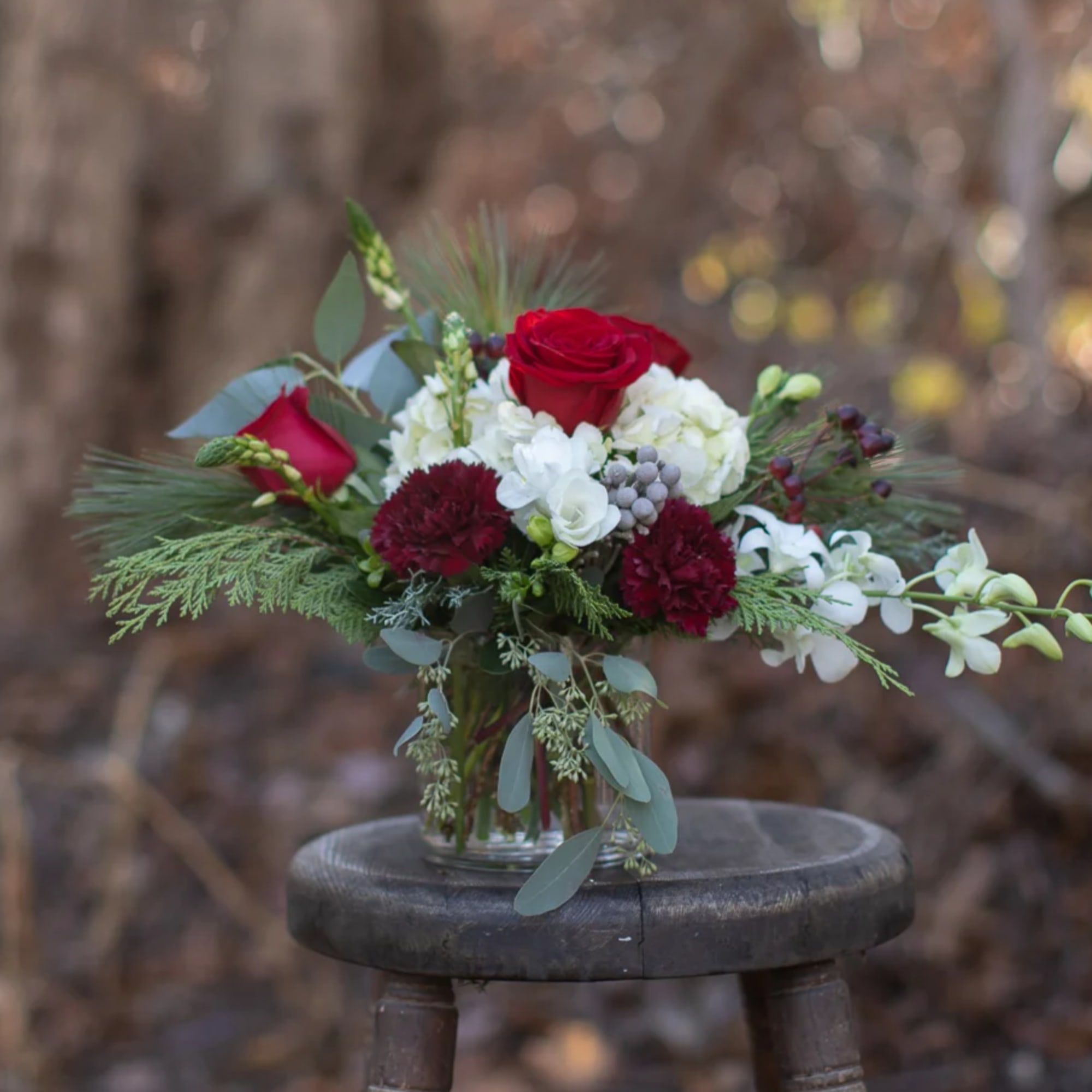 Burgundy tones add a cinnamon spice to traditional winter reds and white.