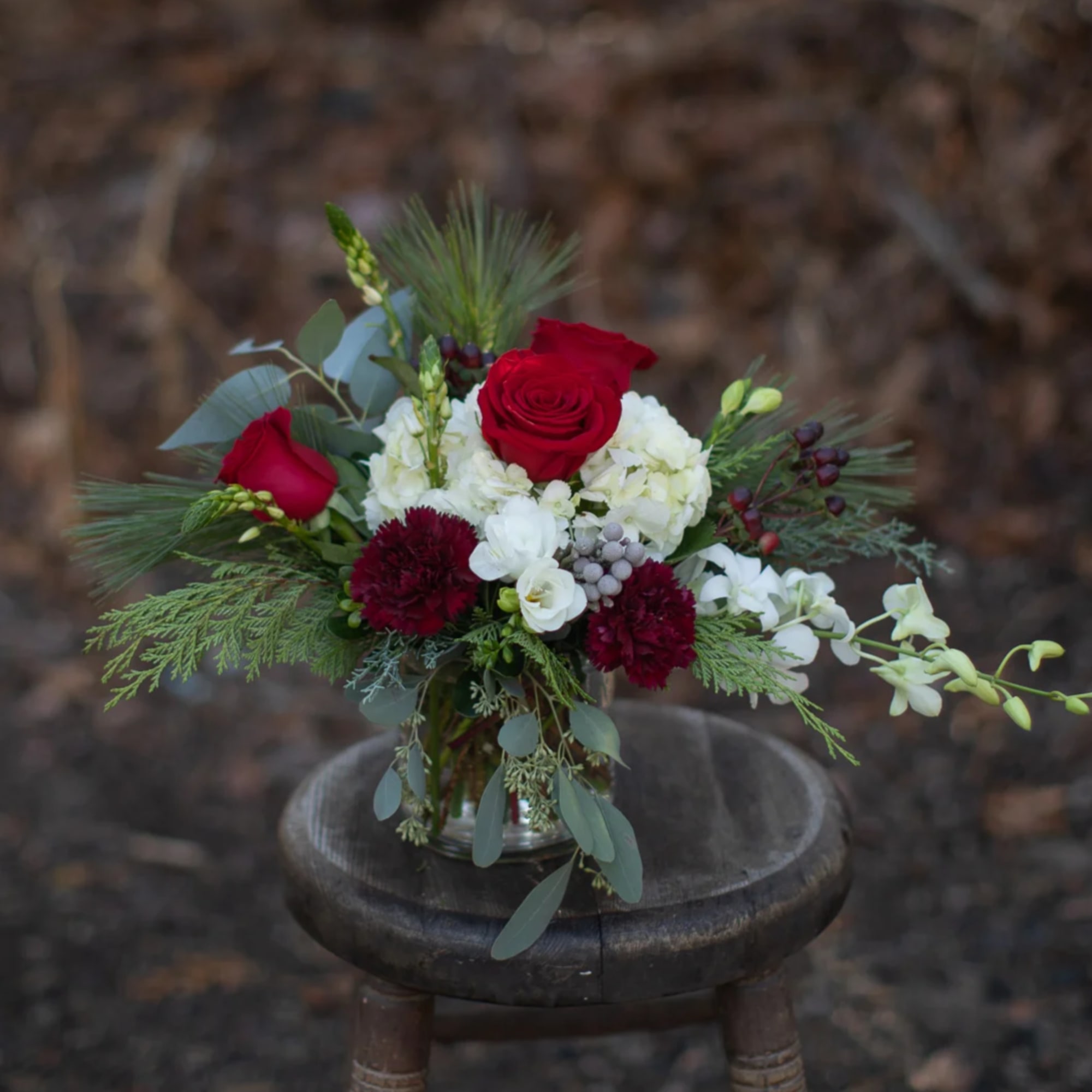 Burgundy tones add a cinnamon spice to traditional winter reds and white.
