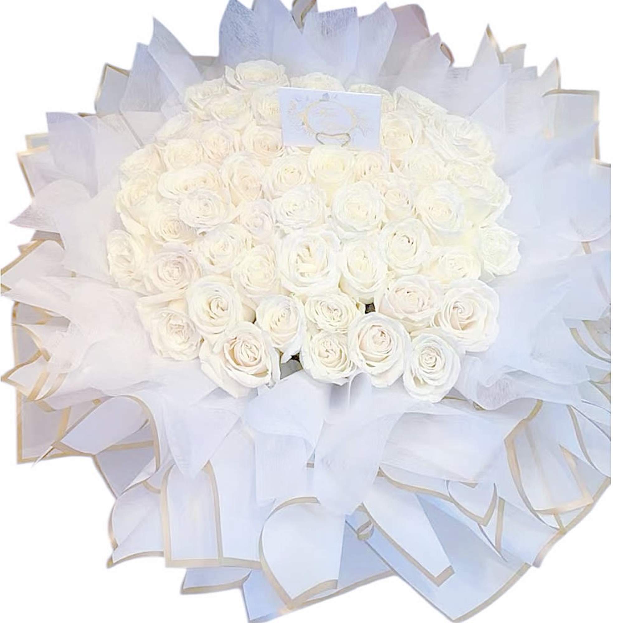Discover pure elegance with our Luxury White Rose Bouquet, featuring premium fresh