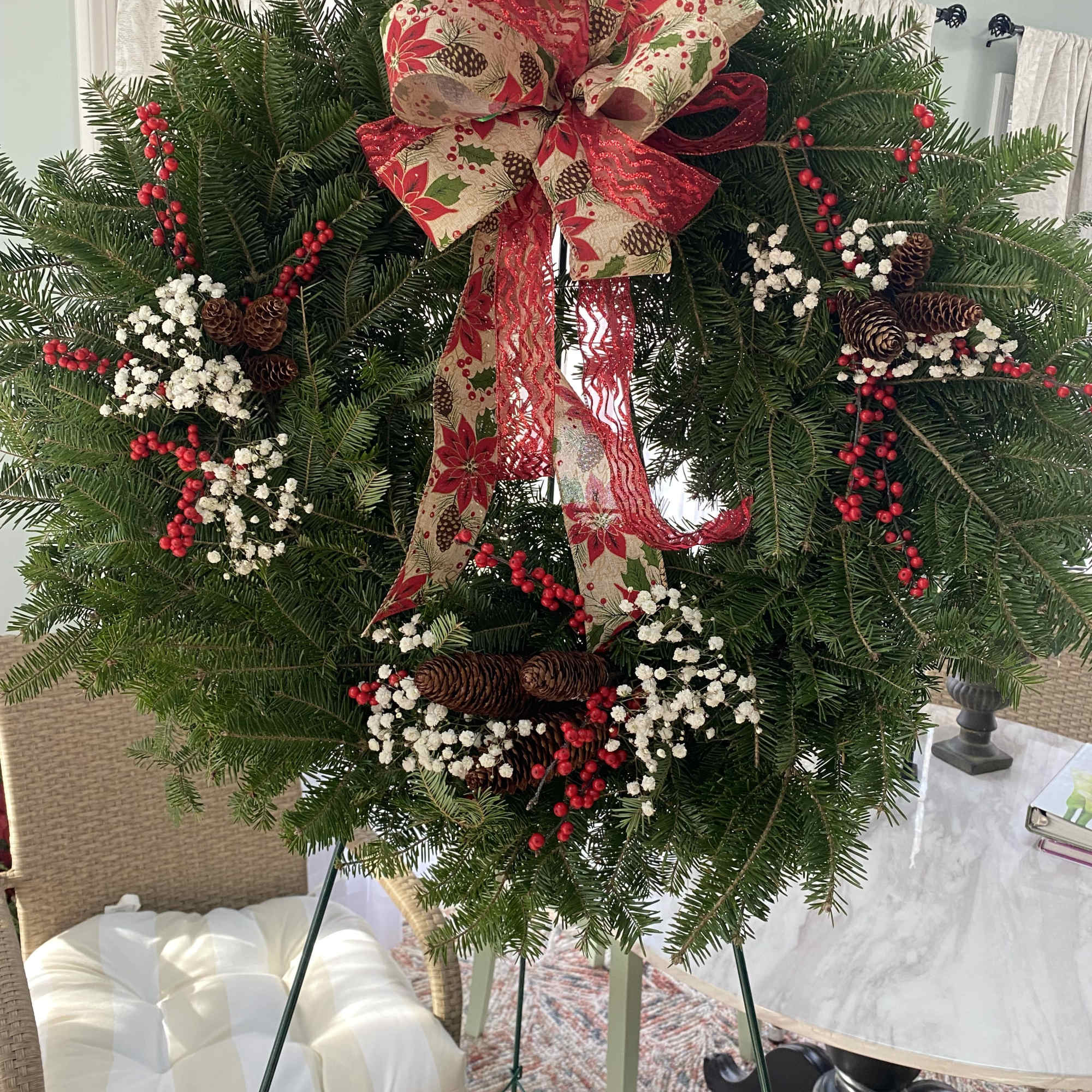 Decorated Balsam Wreath. Comes in three different sizes. 