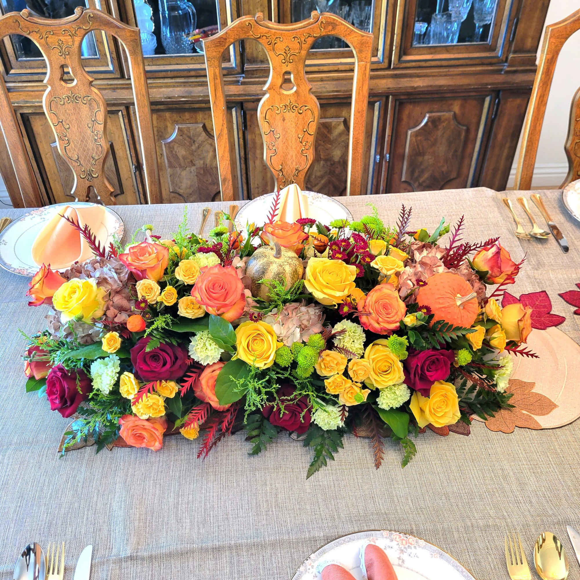 Thanksgiving Centerpiece is the perfect floral decoration for your holiday table. Available