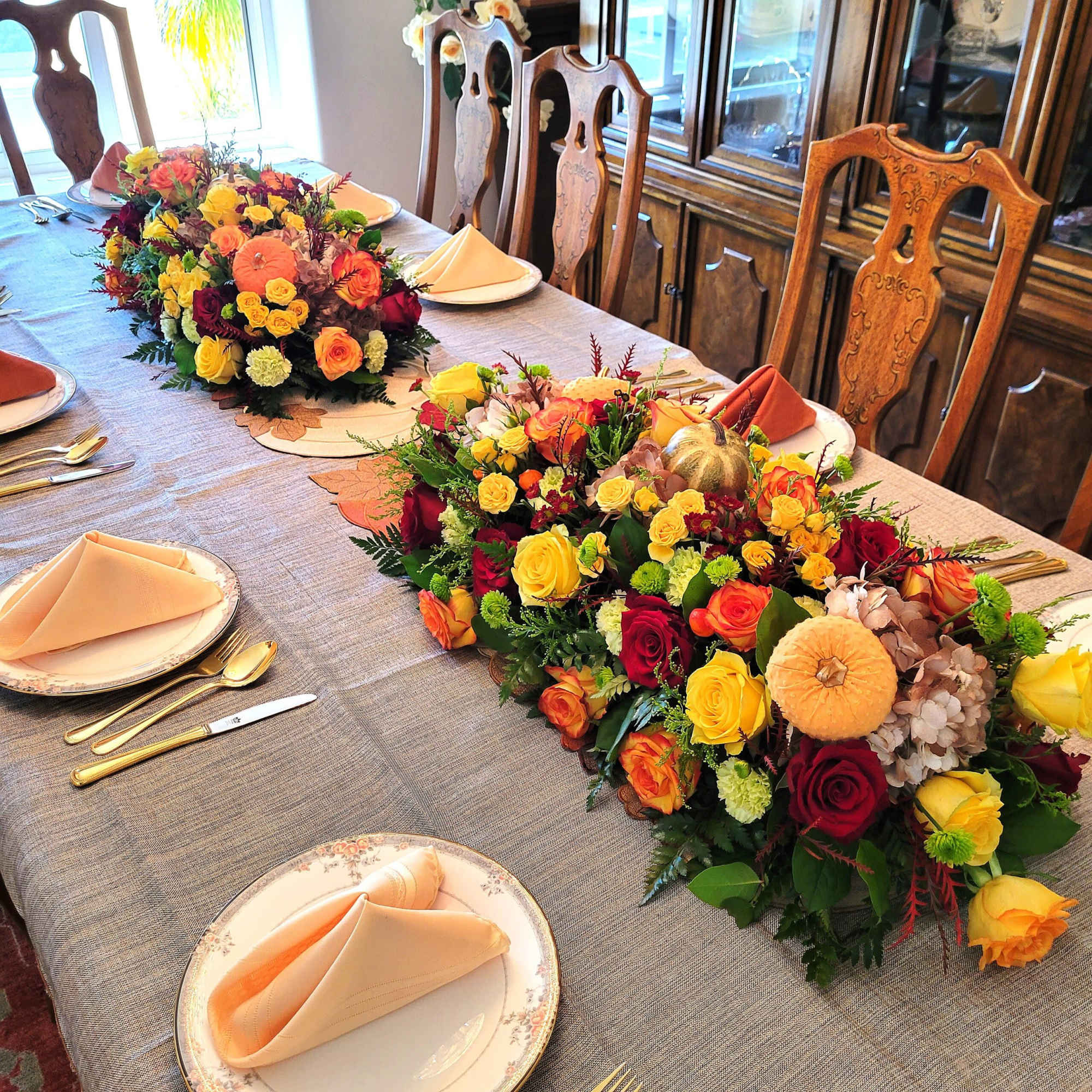 Thanksgiving Centerpiece is the perfect floral decoration for your holiday table. Available