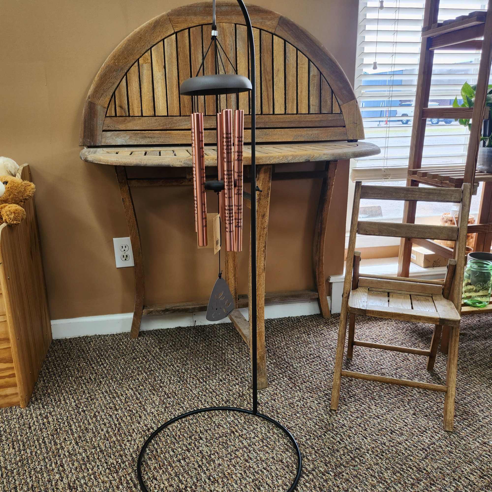 30&quot; Wind Chime On Stand 
Cames with stand, silk greenery, and bow.
Inscription