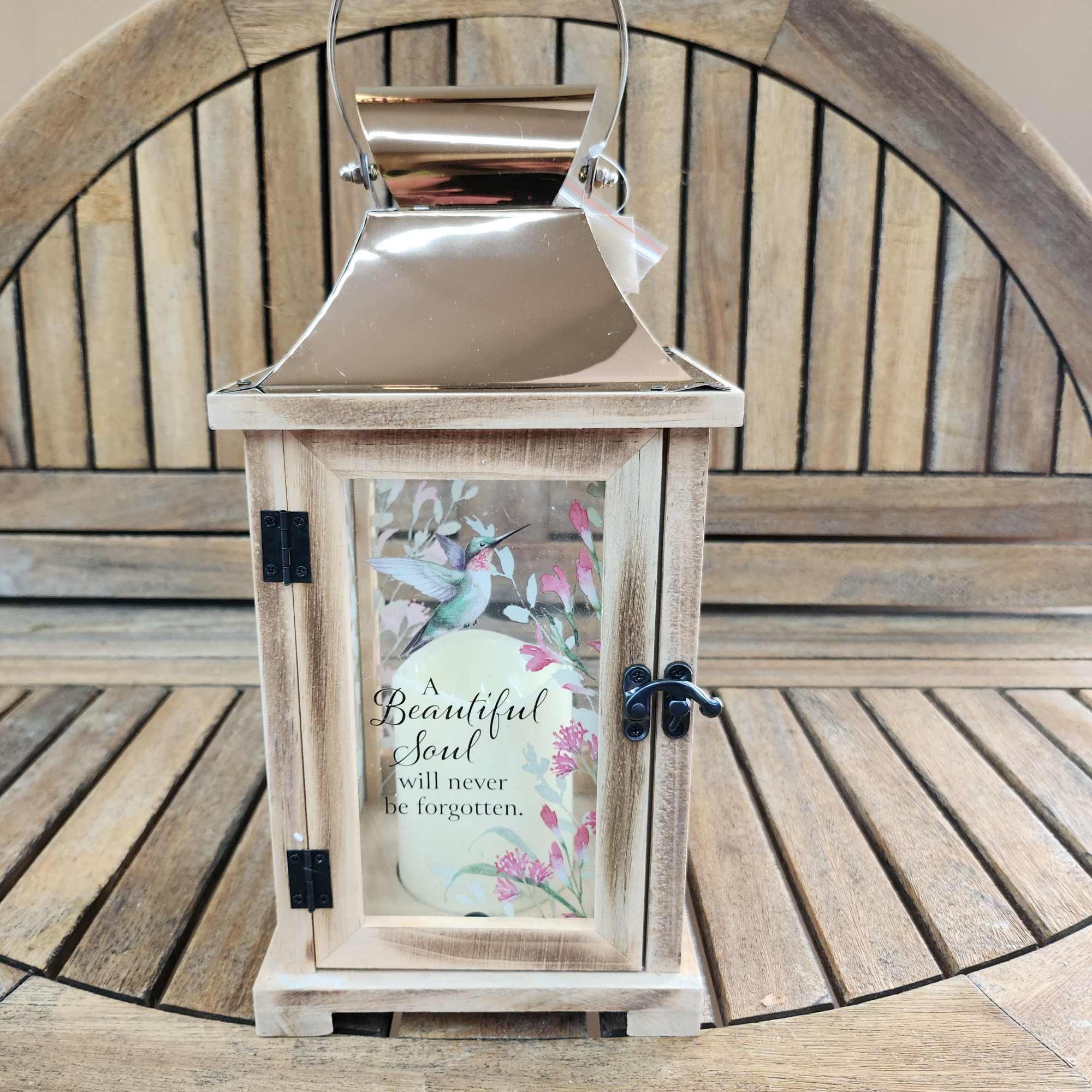 13.5&quot; by 6.25&quot; Lantern with flameless candle. With inscription of Cardinals appear